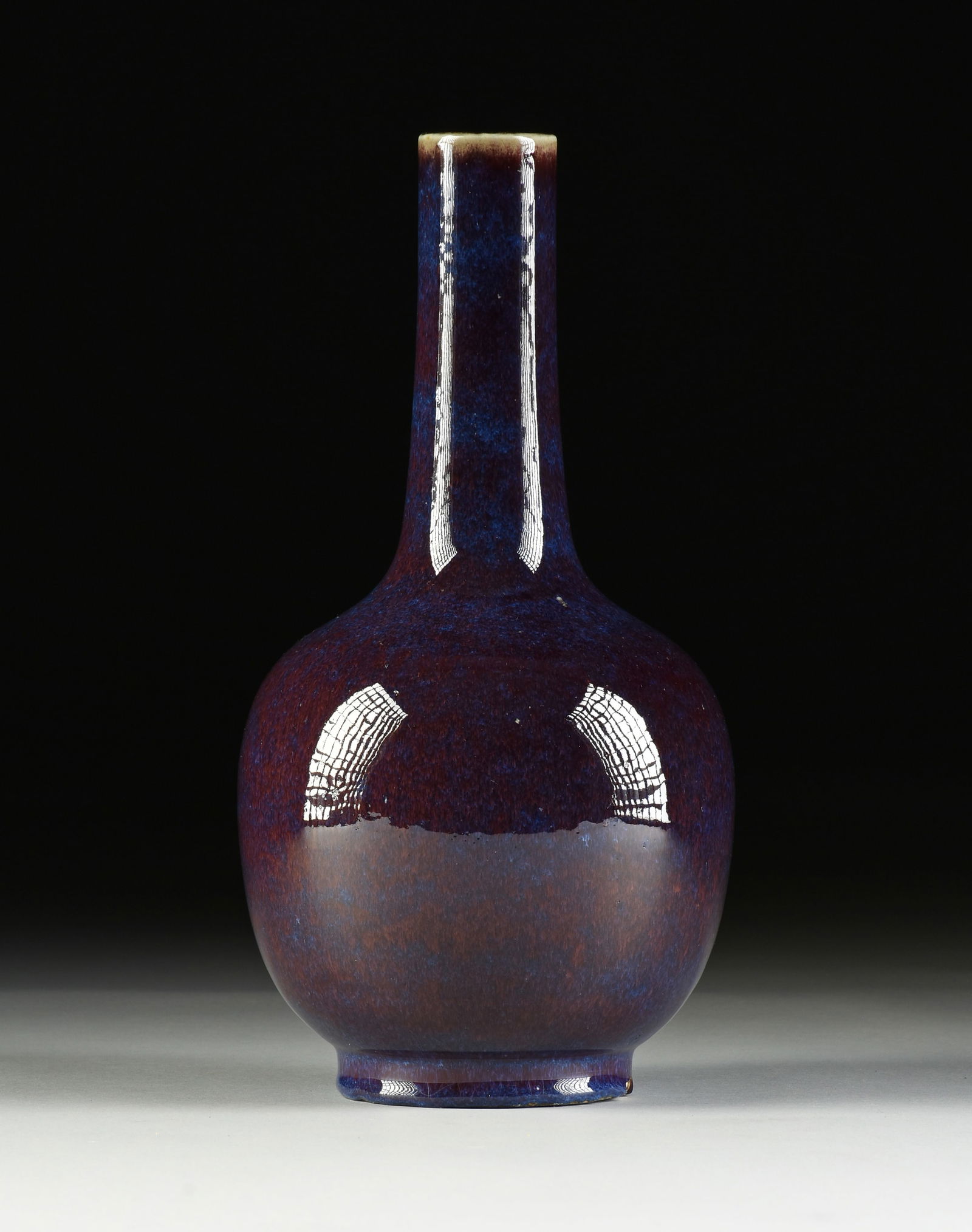 A QING DYNASTY (1644-1912) FLAMBÉ GLAZED STONEWARE TIANQIUPING FORM VASE, CHINESE, QIANLONG (1 of 7)