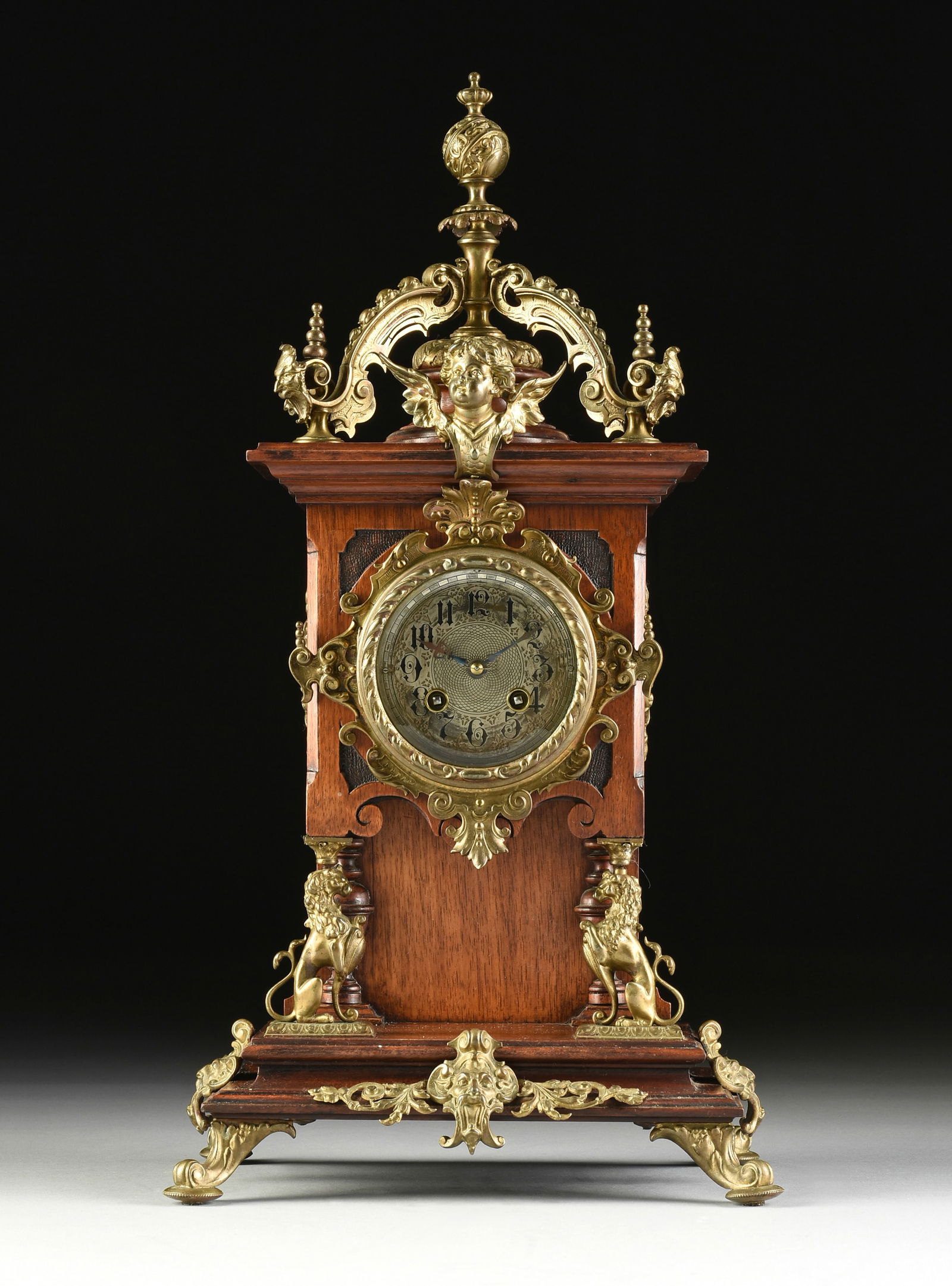 A WILHELM II GILT METAL MOUNTED WALNUT CLOCK, LENZKIRCH, GERMAN, 1860s-1932, (1 of 13)