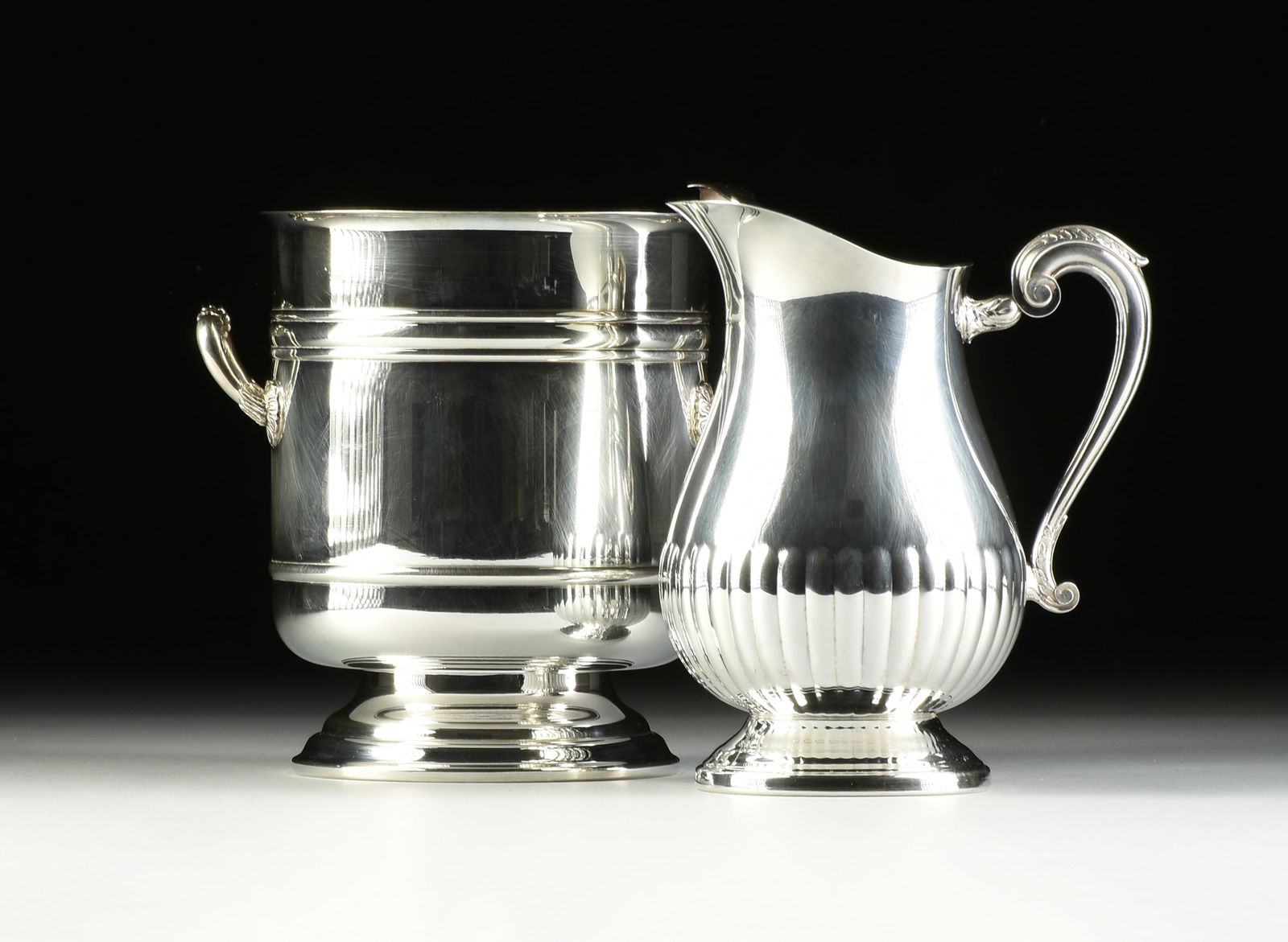 TWO PIECES OF CHRISTOFLE SILVERPLATE SERVING WARE, PITCHER AND ICE BUCKET, FRENCH, MID/LATE 20TH (1 of 12)