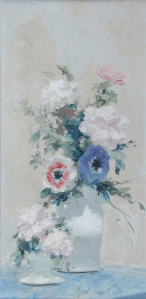 ANDRE GISSON (American 1921-2003) A PAINTING, "Flor: ANDRE GISSON (American 1921-2003) A PAINTING, "Floral Still Life," oil on canvas, signed U/L. 24 1/8" x 12". Framed.