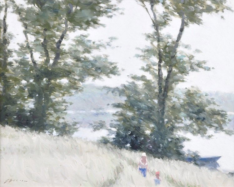 ANDRE GISSON (American 1921-2003) A PAINTING, "By: ANDRE GISSON (American 1921-2003) A PAINTING, "By the Lake," oil on canvas, signed L/L. 16" x 20". Framed.