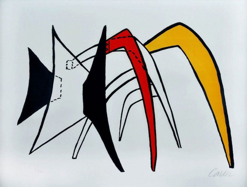 ALEXANDER CALDER (American 1898-1976) A LITHOGRAPH: ALEXANDER CALDER (American 1898-1976) A LITHOGRAPH, "Red Triangle," ink on paper, signed L/R and numbered L/L 67/90. 18 3/8" x 24 7/8". Framed.