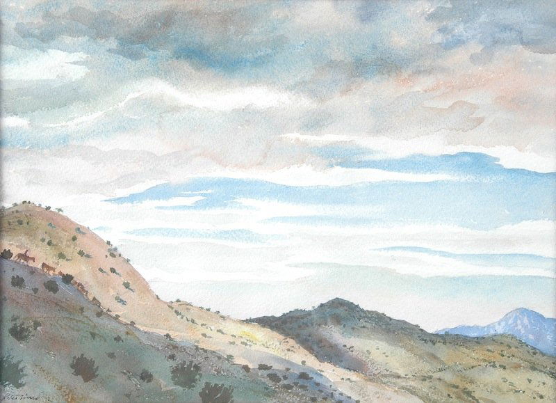 PETER HURD (American 1904-1984) A PAINTING, "Gathe: PETER HURD (American 1904-1984) A PAINTING, "Gathering Cattle,"; with book "Peter Hurd Sketch Book" watercolor on paper, signed L/L. 10" x 13 7/8". Framed.