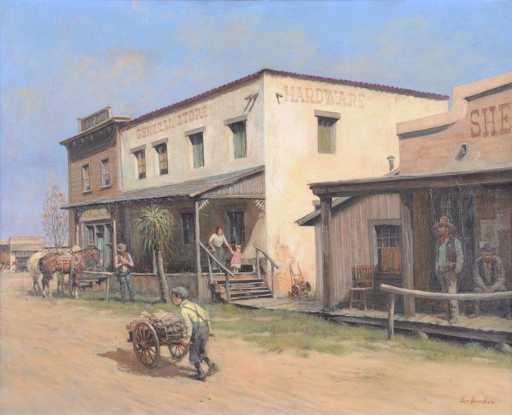 LAJOS MARKOS (American/Texas 1917-1993) A PAINTING: LAJOS MARKOS (American/Texas 1917-1993) A PAINTING, "Old Times," oil on canvas, signed L/R. 24" x 30". From the Estate of the artist.