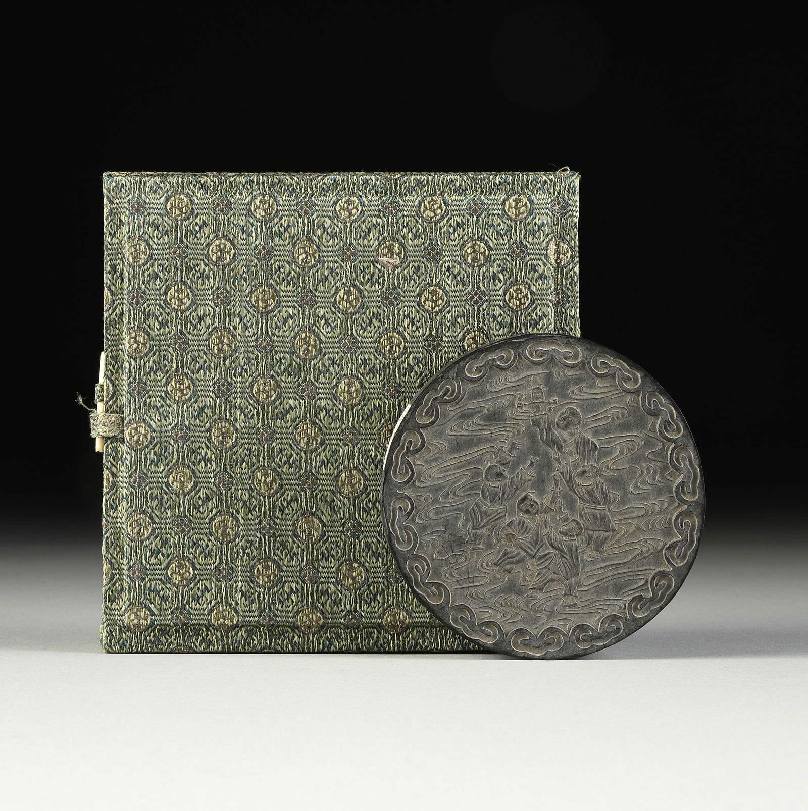 A VINTAGE CHINESE INK CAKE, BOYS CHASING KITE, POSSIBLY REPUBLIC OF CHINA (1912-1949), EARLY/MID (1 of 5)