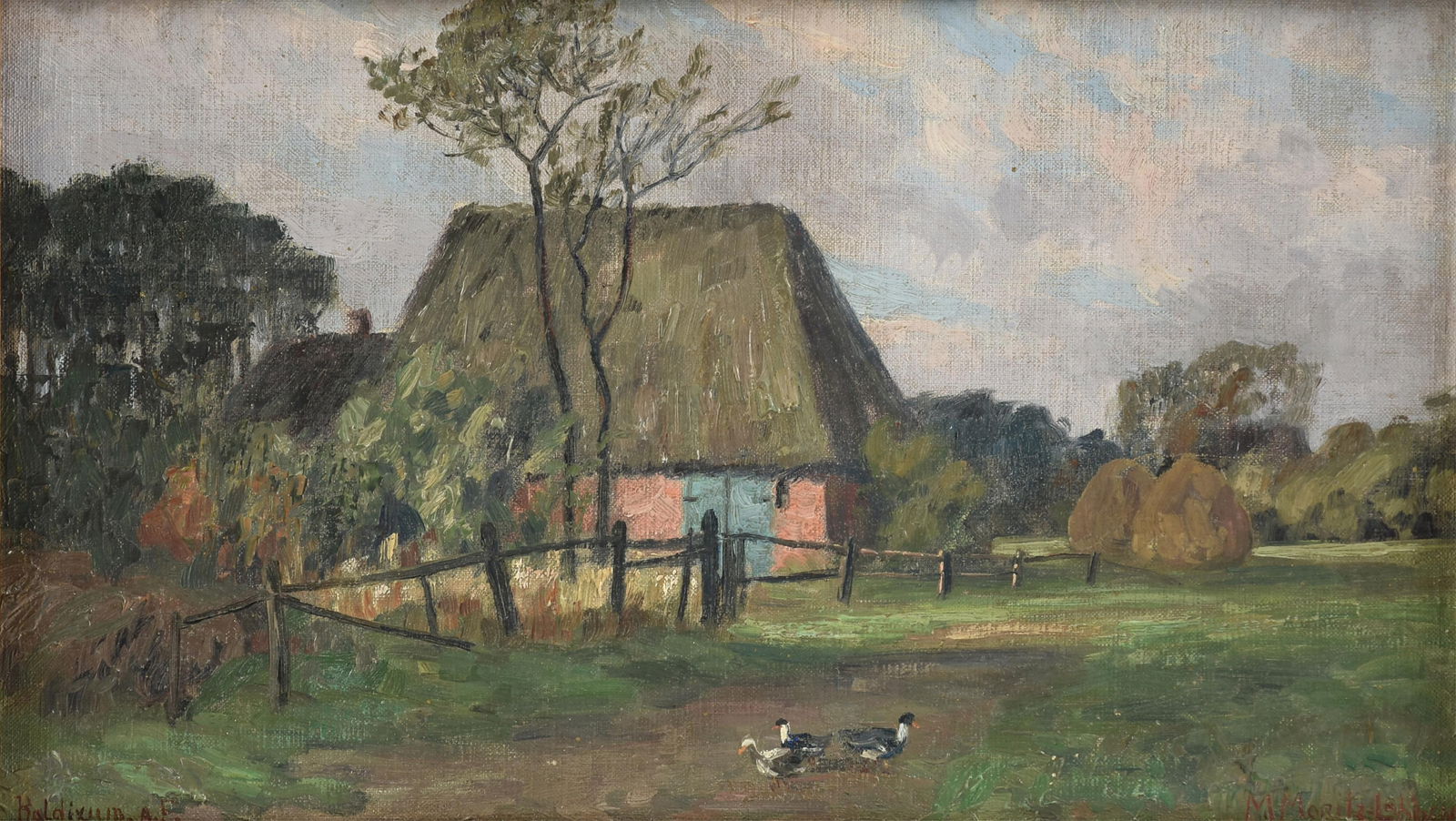 MARIE ELISABETH MORITZ (German 1860-1925) A PAINTING, "Ducks on a Farm in Boldixum," CIRCA 1900 (1 of 10)