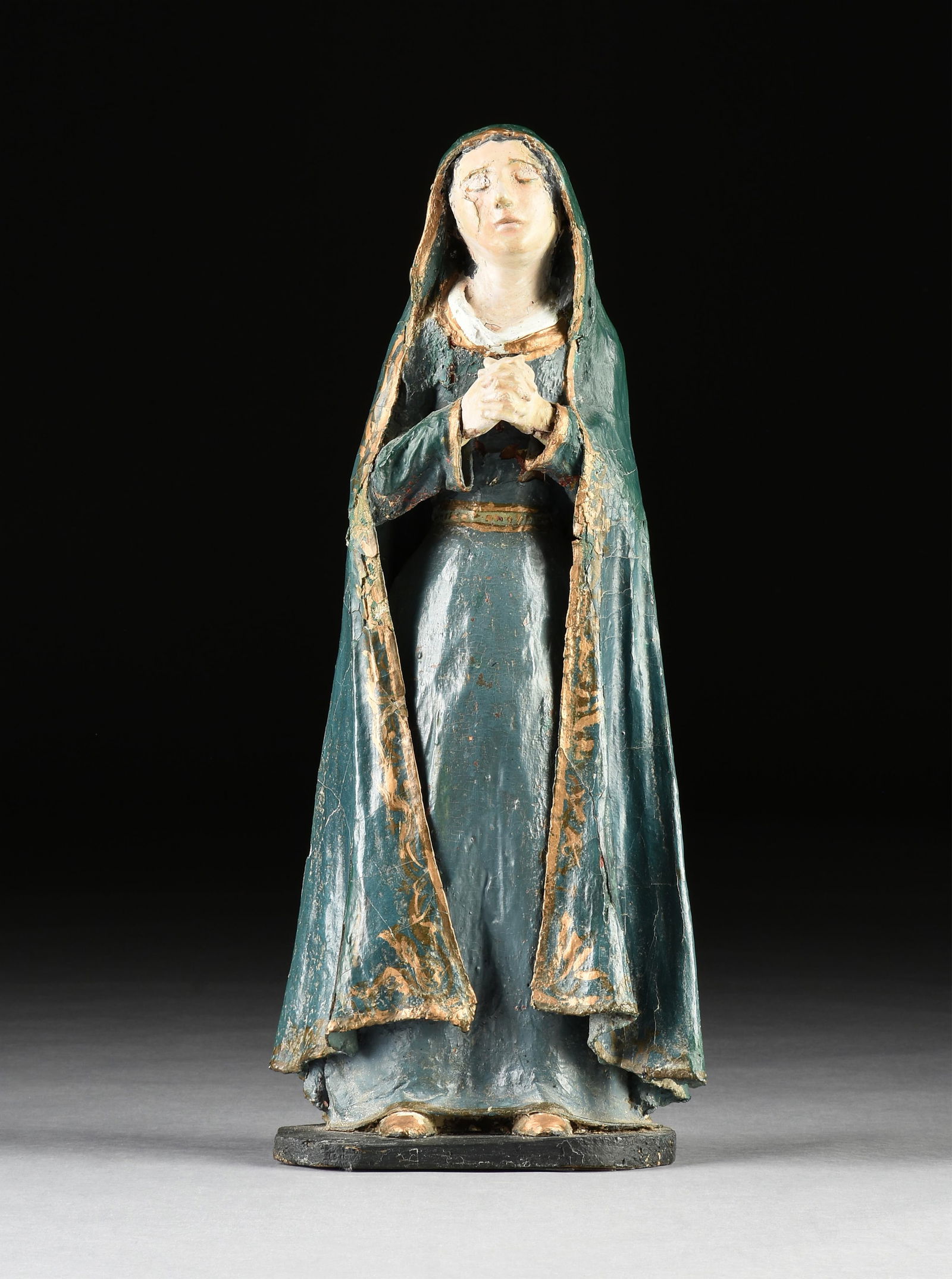 A PAINTED WOOD SCULPTURE OF MARY IN PRAYER, POSSIBLY GERMAN, 19TH CENTURY (1 of 7)