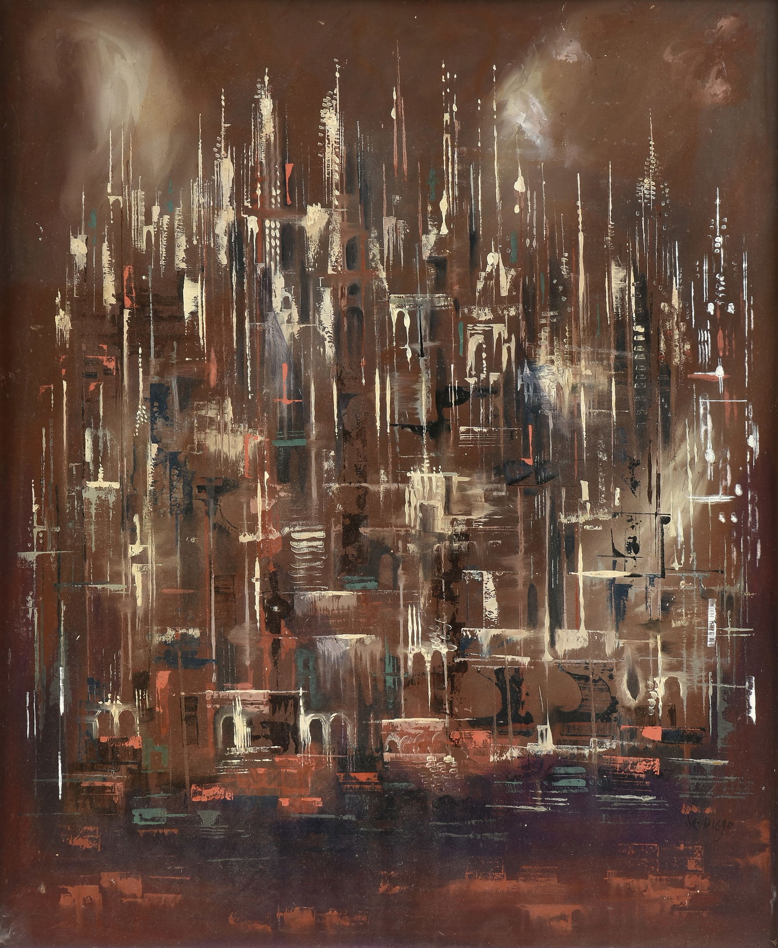 JULIO DE DIEGO (Spanish/American 1900-1979) A PAINTING, "City East," MID 20TH CENTURY (1 of 12)