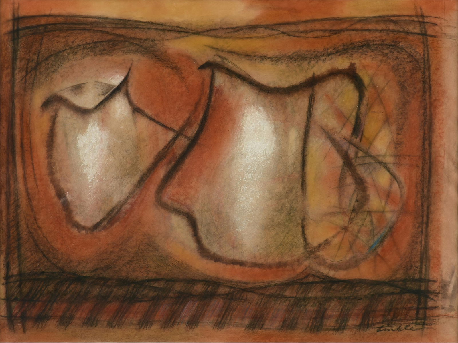 JACK TINKLE (American 1919-2004) A DRAWING, "Spirit of Clay," 1958: JACK TINKLE (American 1919-2004) A DRAWING, "Spirit of Clay," 1958, gouache, pastel and charcoal on paper, signed L/R, "Tinkle;" 20" x 26", framed 31 1/2" x 38".