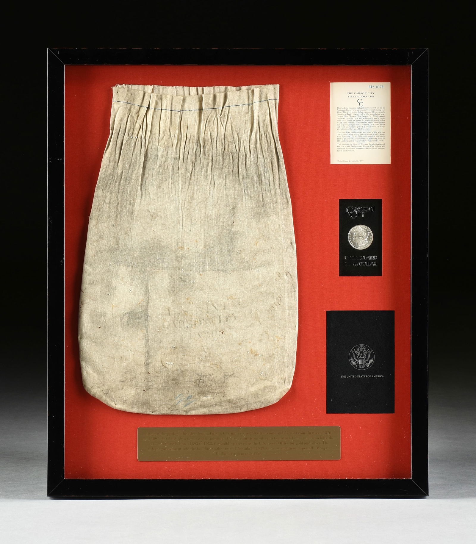 A CARSON CITY, U.S. MINT BAG AND UNCIRCULATED 1884 SILVER DOLLAR, AMERICAN, NEVADA, 1880s (1 of 7)