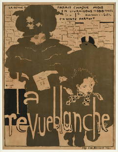 PIERRE BONNARD (French 1867-1947) A PRINT, "La Revue Blanche," PARIS, CIRCA 1896: PIERRE BONNARD (French 1867-1947) A PRINT, "La Revue Blanche," PARIS, CIRCA 1896, ink lithograph on brown poster paper, printed by Edward Ancourt (French 1841-unknown), "Imp. Edw. Ancourt, Paris," sig