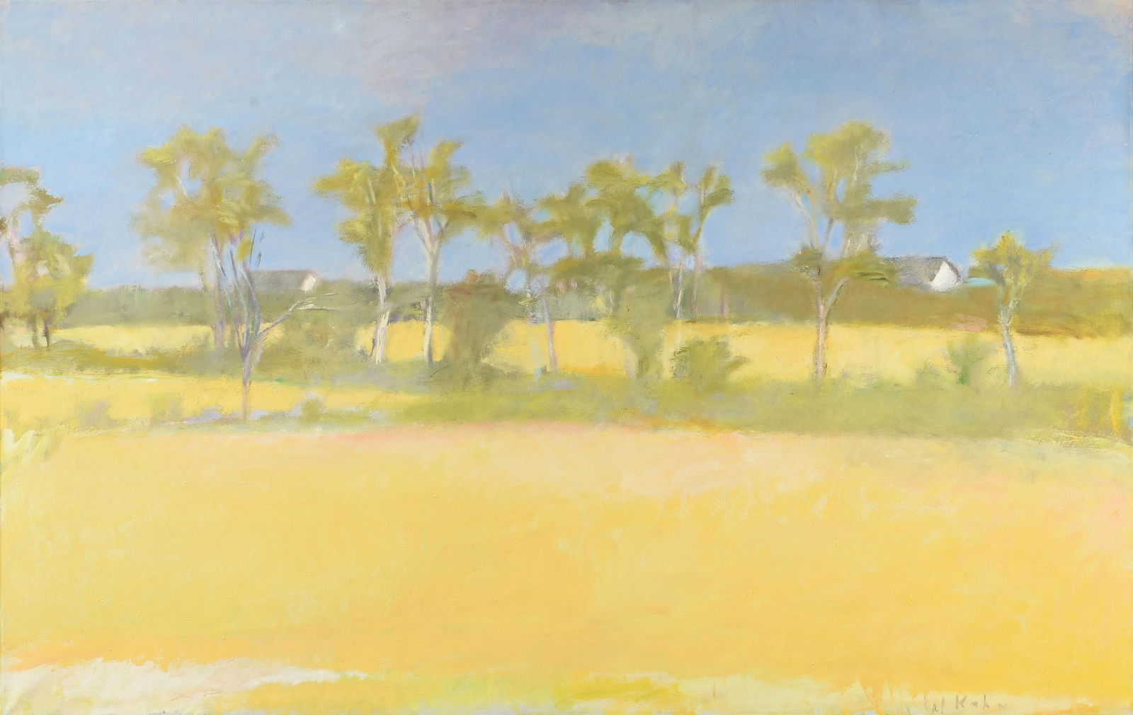 WOLF KAHN (American 1927-2020) A PAINTING, “Meadows at Hopewell,” 1973: WOLF KAHN (American 1927-2020) A PAINTING, “Meadows at Hopewell,” 1973, oil on canvas, signed L/R, "W Kahn," inscribed on reverse, "#83 1973," with a label on the stretcher from Meredith Lon