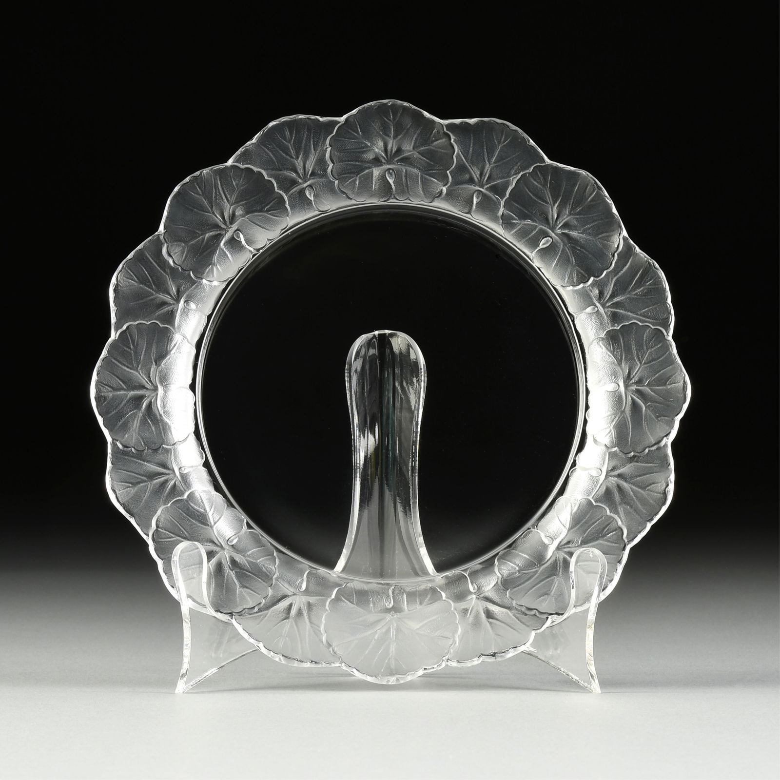 TWELVE LALIQUE "HONFLEUR" PATTERN CRYSTAL DESSERT PLATES, SIGNED, FRENCH, 1945-1960s (1 of 4)
