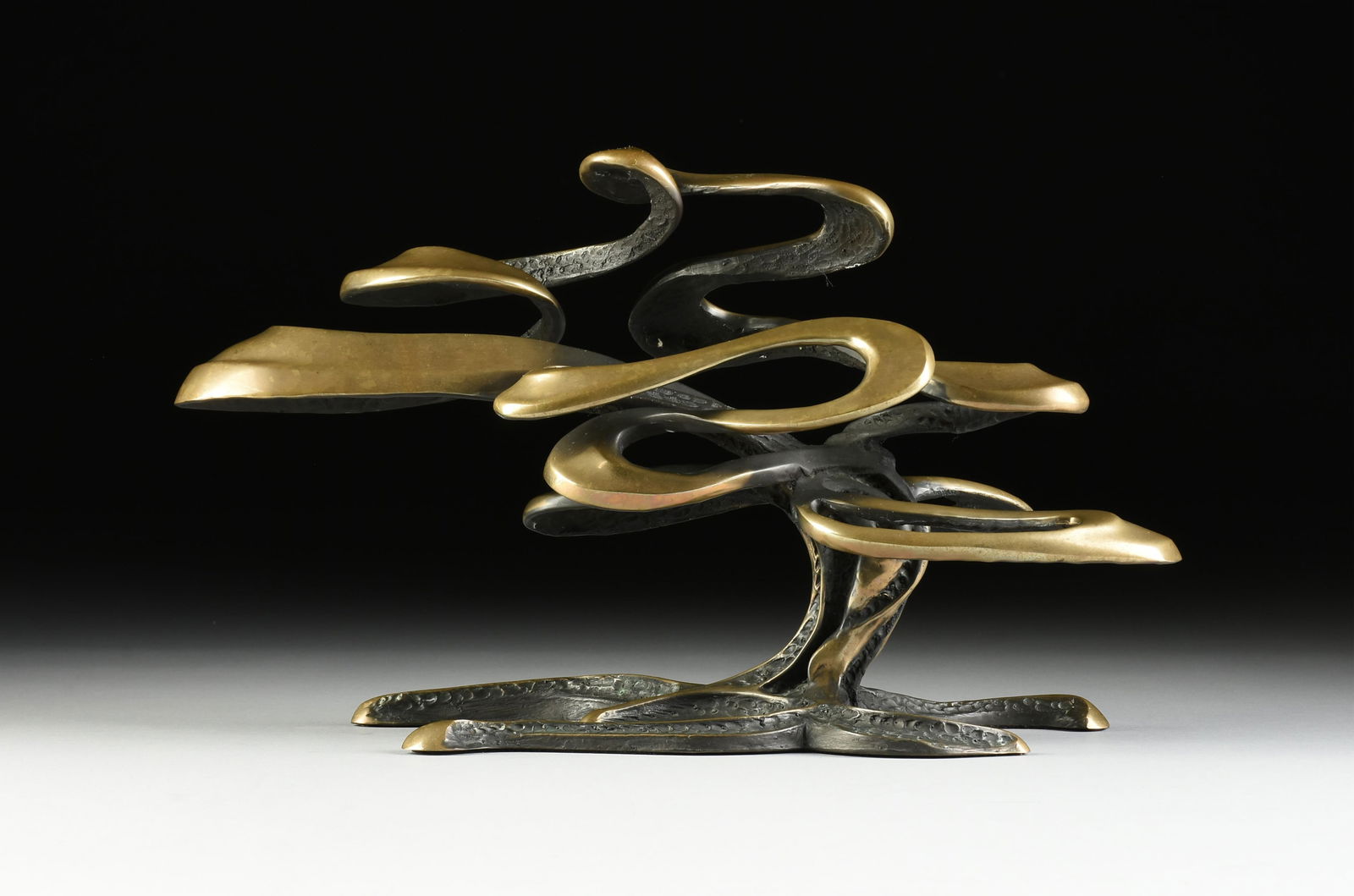 BOB BENNETT (American 1928-2003) A SCULPTURE, "Ribbon (Untitled)," AUGUST 1995: BOB BENNETT (American 1928-2003) A SCULPTURE, "Ribbon (Untitled)," AUGUST 1995, highly polished cast bronze, dated and signed in sgraffito, "8'95 Bob Bennett," with special edition number 13/250. Heig