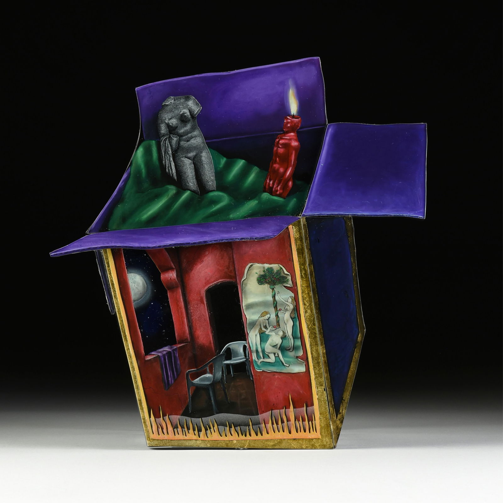 JUDY BALLY JENSEN (American/Texas b. 1953) A TROMPE L'OEIL PAINTED GLASS WALL SCULPTURE, 1990 (1 of 6)