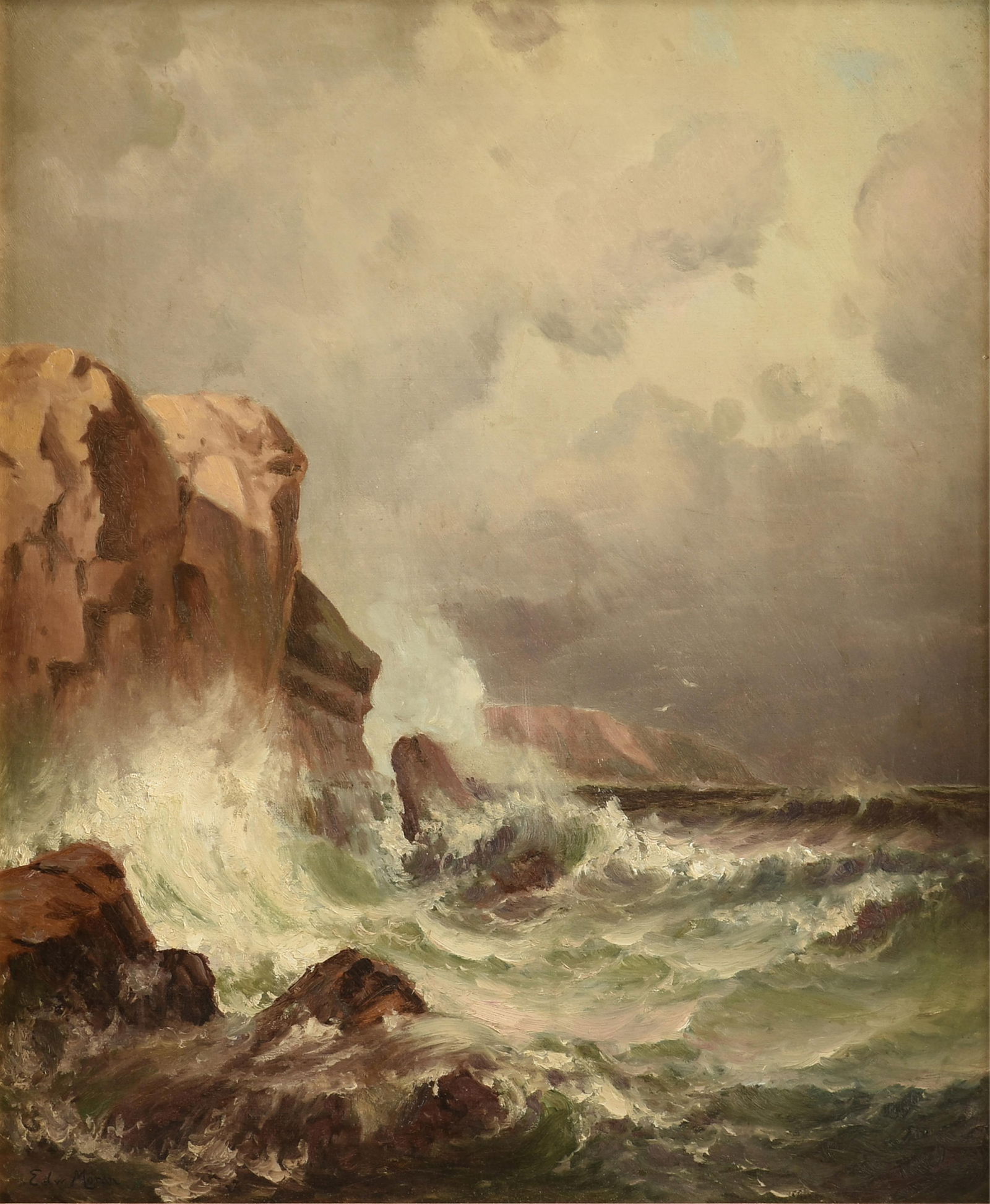 EDWARD MORAN (American 1829-1901) A PAINTING, "Grand Manan Coast," 19TH CENTURY: EDWARD MORAN (American 1829-1901) A PAINTING, "Grand Manan Coast," 19TH CENTURY, oil on canvas, signed L/L, "Edw Moran;" 24" x 20", framed 31 3/4" x 27 3/4".