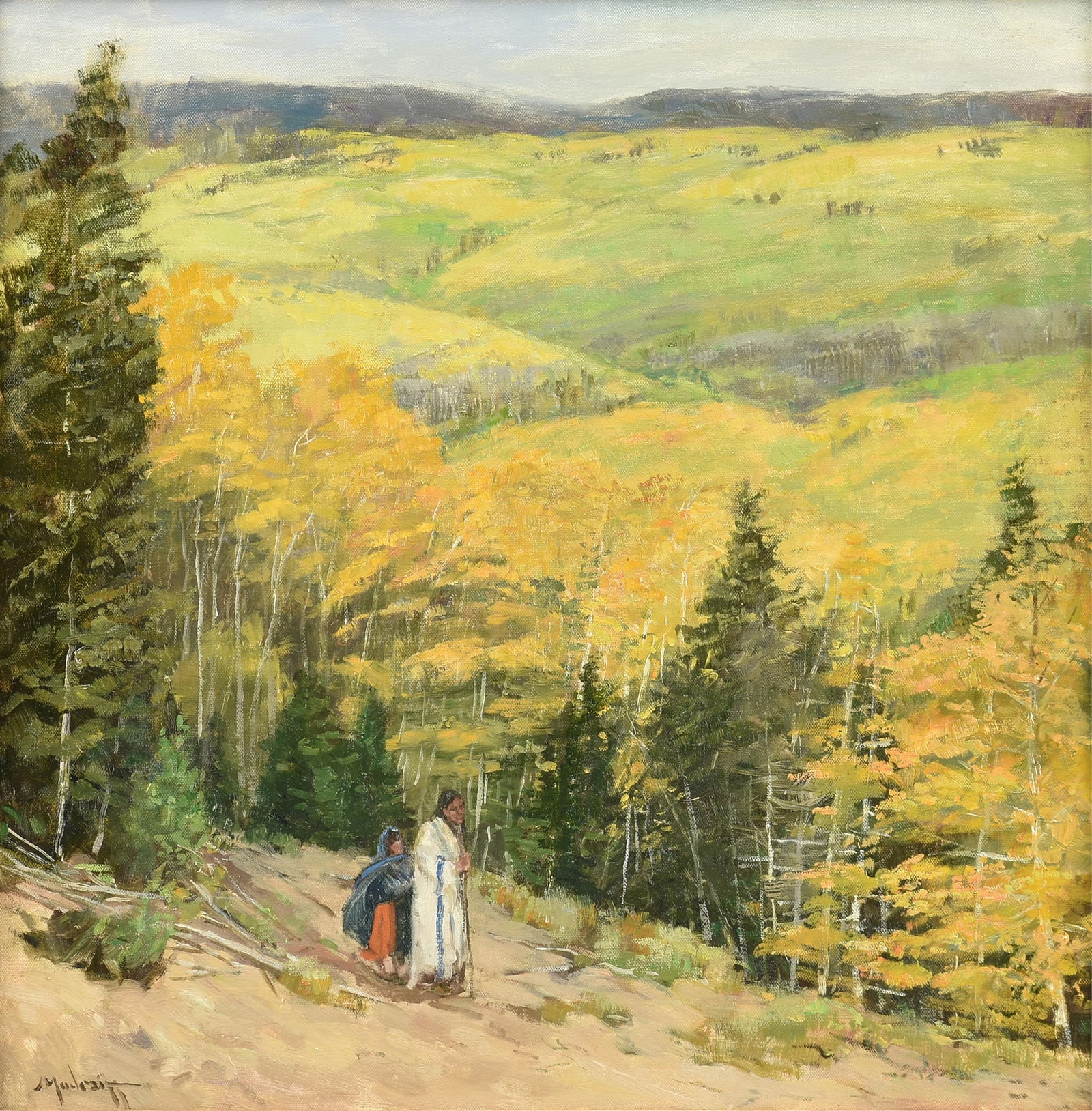JOHN MODESITT (American b. 1955) A PAINTING, "Spring Path," 20TH CENTURY: JOHN MODESITT (American b. 1955) A PAINTING, "Spring Path," 20TH CENTURY, oil on canvas, signed L/L, "Modesitt;" 24" x 24", framed 31 1/2" x 31 1/2". Provenance: Private Collection, The Woodlands, Tex