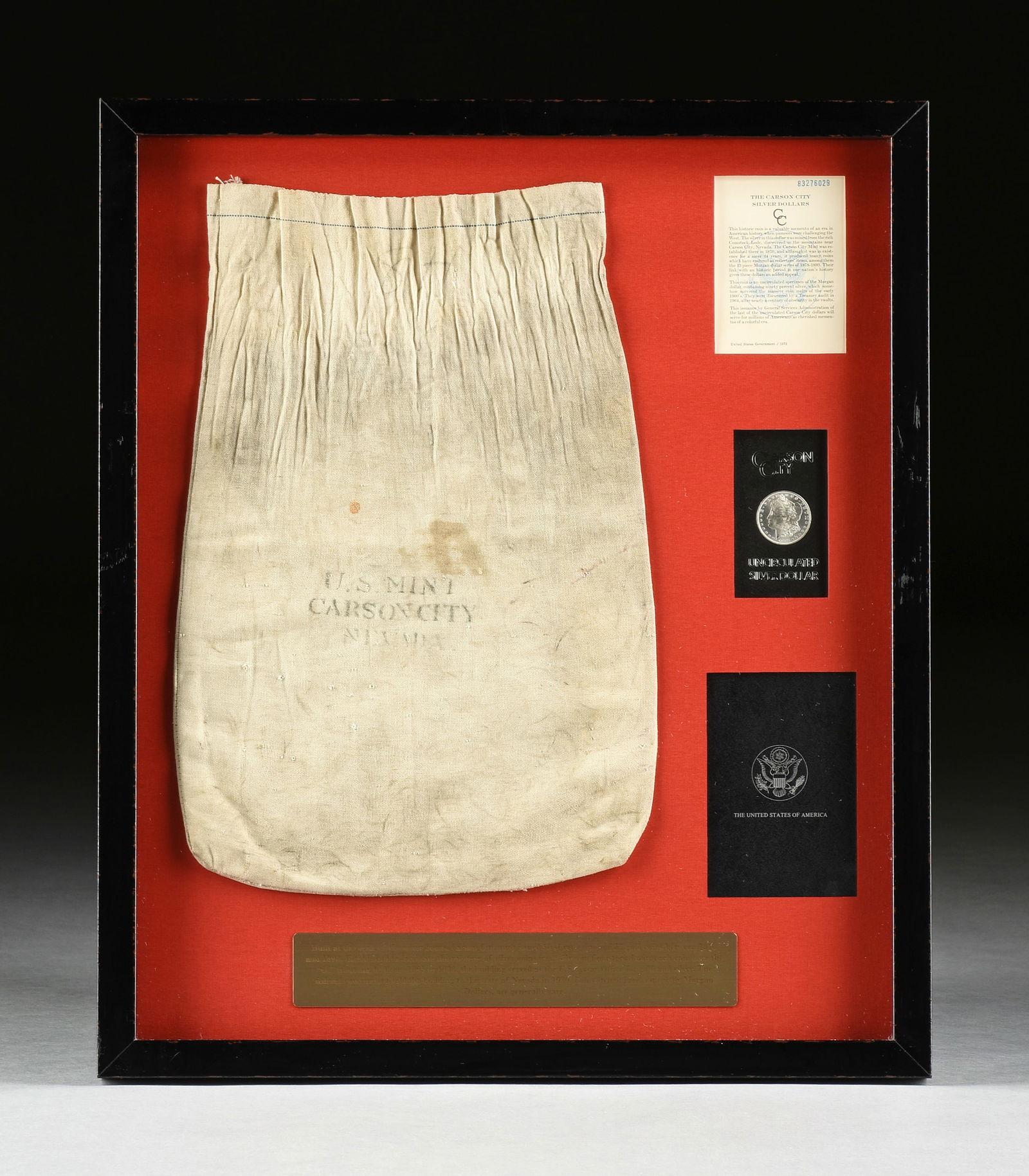 A CARSON CITY, U.S. MINT BAG AND UNCIRCULATED 1883 SILVER DOLLAR, AMERICAN, NEVADA, 1880s (1 of 9)