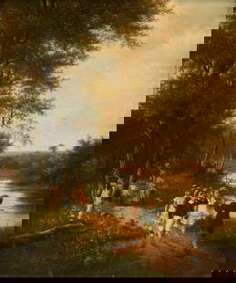 ALBERT ROOSENBOOM (Belgian 1845-1875) and HENDRIK PIETER KOEKKOEK (Dutch 1843-1895) A PAINTING, "The: ALBERT ROOSENBOOM (Belgian 1845-1875) and HENDRIK PIETER KOEKKOEK (Dutch 1843-1895) A PAINTING, "The River Patrol," 19TH CENTURY, oil on canvas laid down on masonite, signed L/L, "A. Roosenboom" and s