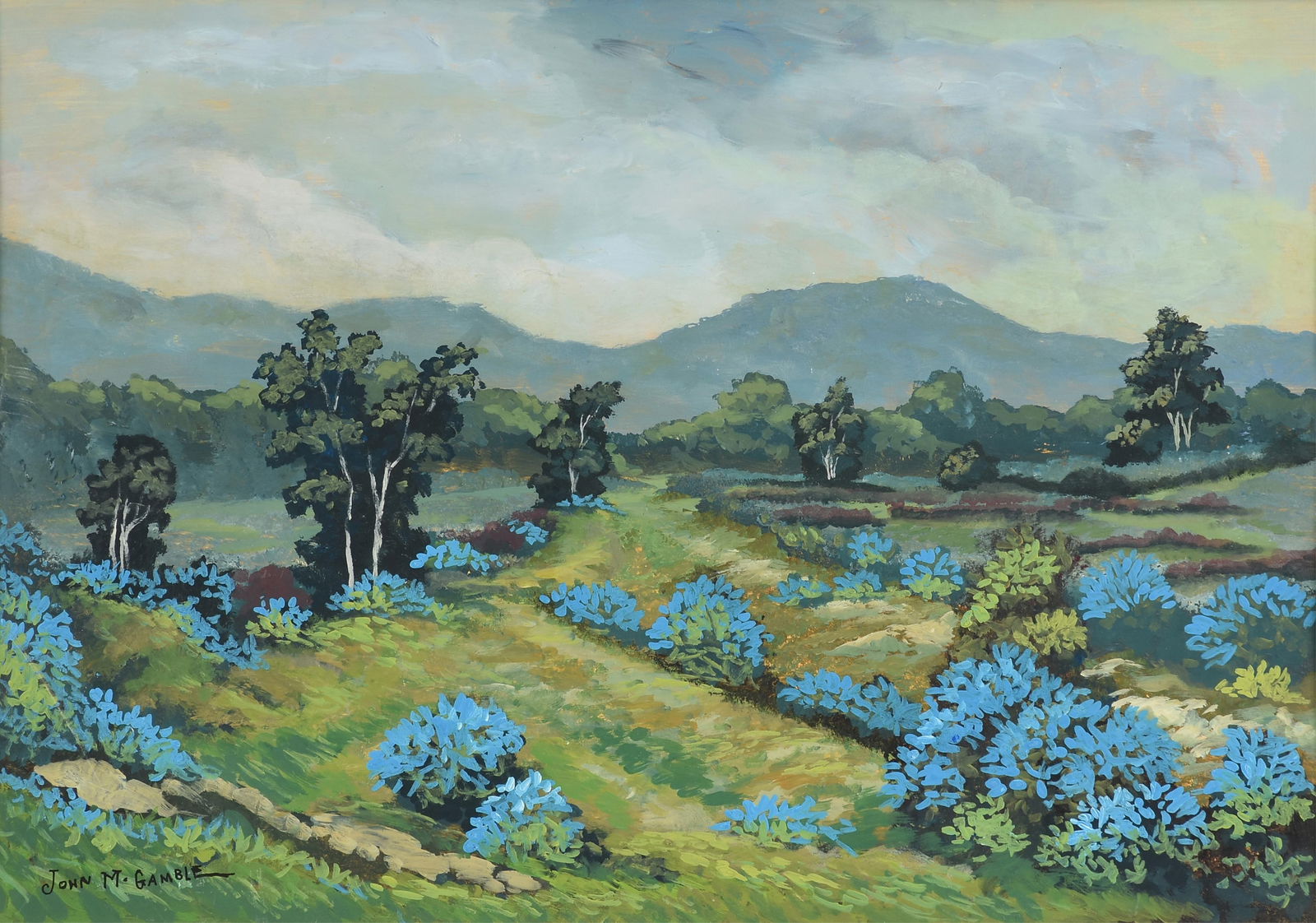 JOHN MARSHALL GAMBLE (American 1863-1957) A PAINTING, "Landscape with Wildflowers," 20TH CENTURY (1 of 14)