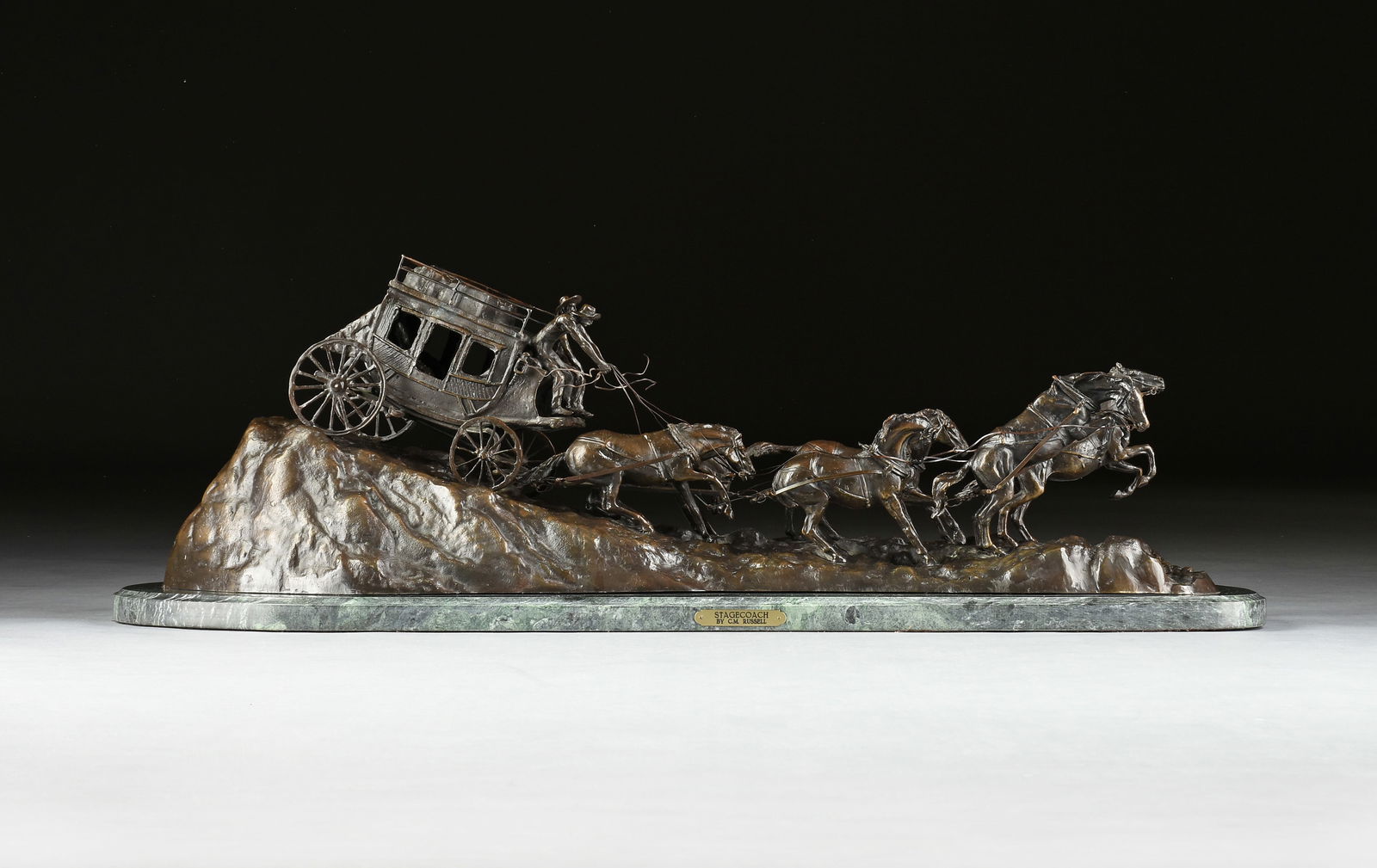 after CHARLES MARION RUSSELL (American 1864-1926) A SCULPTURE, "Stagecoach," 20TH CENTURY (1 of 11)