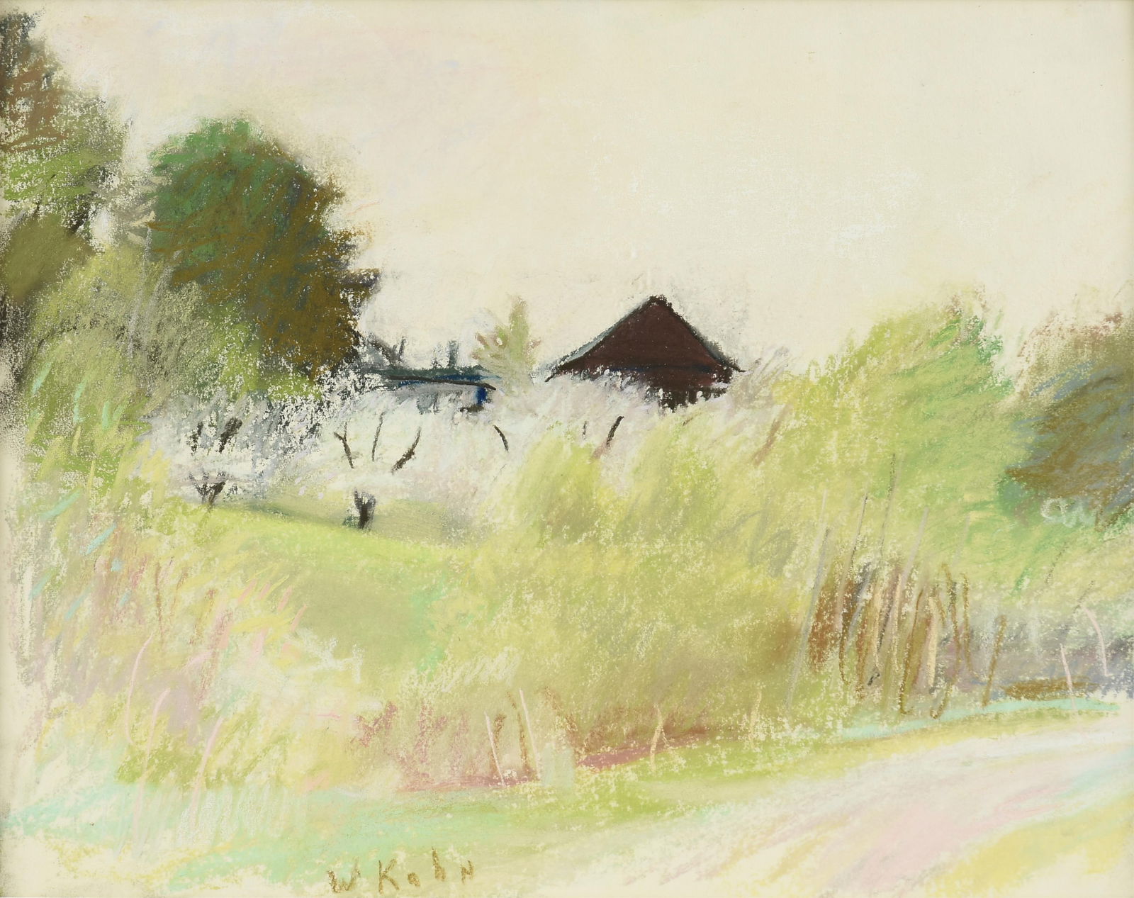 WOLF KAHN (American 1927-2020) A DRAWING, “Spring at the Darrows," 1980: WOLF KAHN (American 1927-2020) A DRAWING, “Spring at the Darrows," 1980, pastel on paper, signed L/C, "W. Kahn;" 11" x 14", framed 17 1/2" x 20 3/4". Provenance: Collection of Richard Brooks, Ho