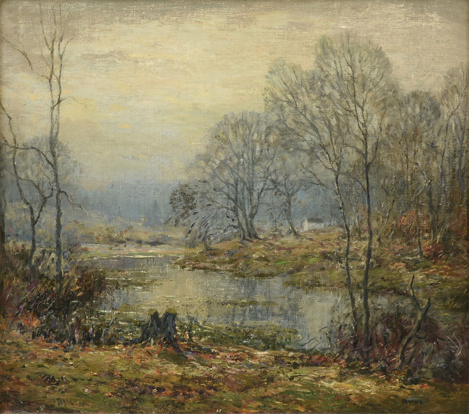 WILSON HENRY IRVINE (American 1869-1936) A PAINTING, "New England River in Late Fall," 20TH CENTURY (1 of 14)