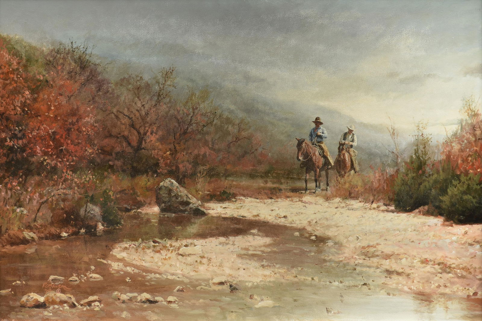 JAMES ROBINSON (American/Texas 1944-2015) A PAINTING, "Cowboys at the Creek Bed in Fall," 20TH (1 of 15)