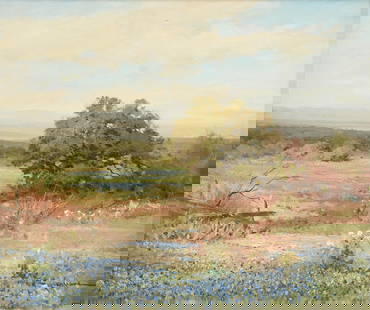 ROBERT WILLIAM WOOD (British/American/Texas 1889-1979) A PAIINTING, "Bluebonnets at Boerne," 20TH: ROBERT WILLIAM WOOD (British/American/Texas 1889-1979) A PAIINTING, "Bluebonnets at Boerne," 20TH CENTURY, oil on canvas, signed L/R, "Robert Wood;" 20" x 24", framed 27" x 31". Provenance: Estate of