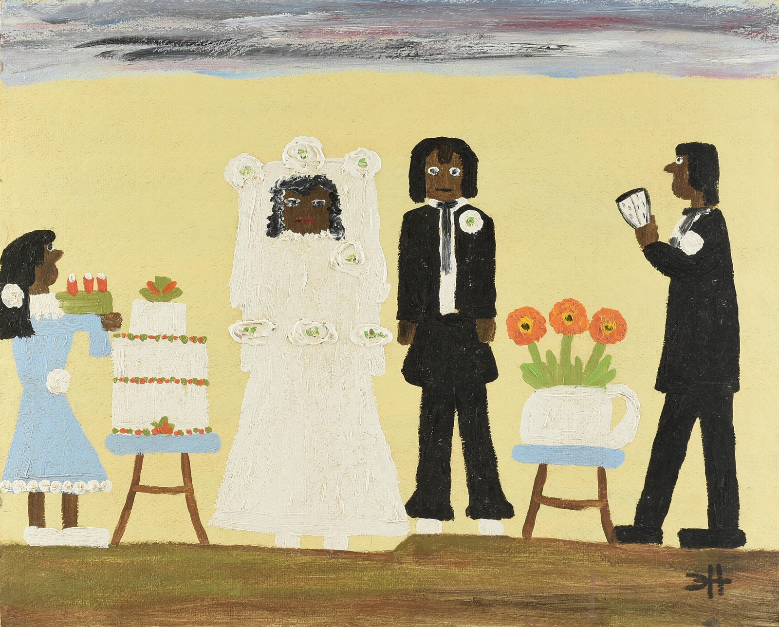 CLEMENTINE HUNTER (American 1887-1988) A PAINTING, "Wedding," 20TH CENTURY (1 of 13)