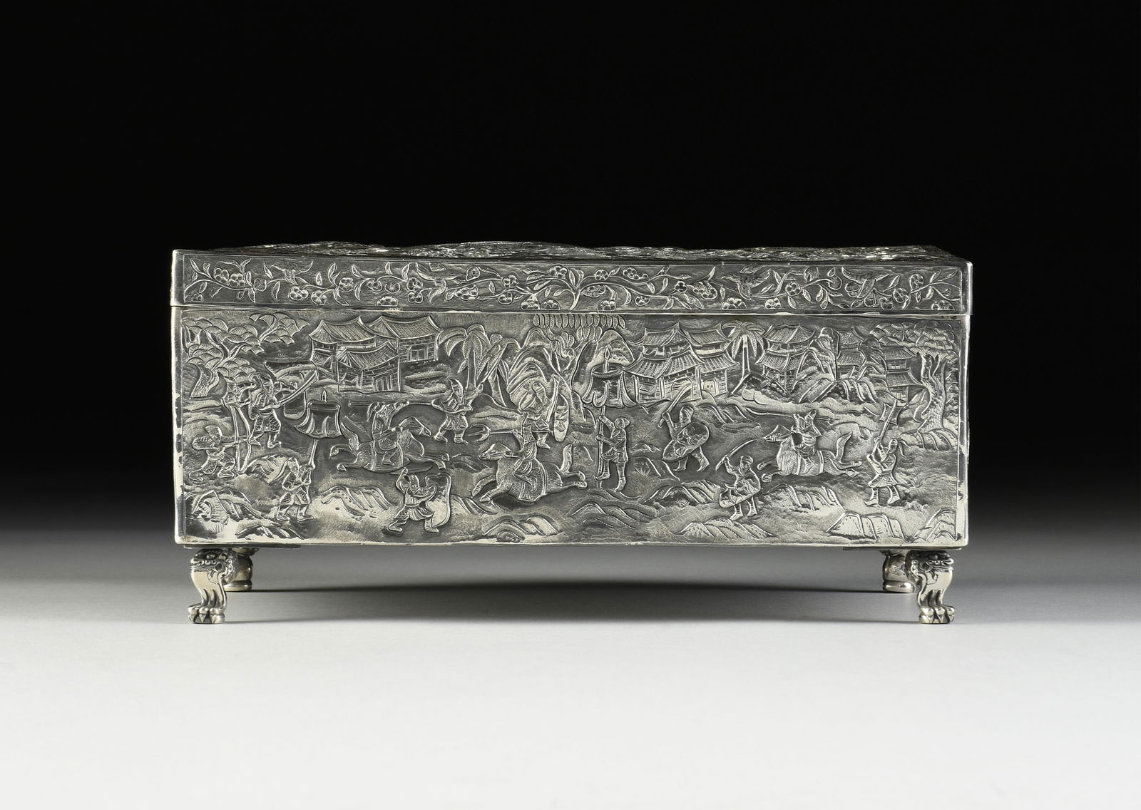 A CHINESE EXPORT SILVER CASKET, ATTRIBUTED TO TU MAO XING AND JIAN JIU, POSSIBLY HONG KONG OR MACAU, (1 of 12)