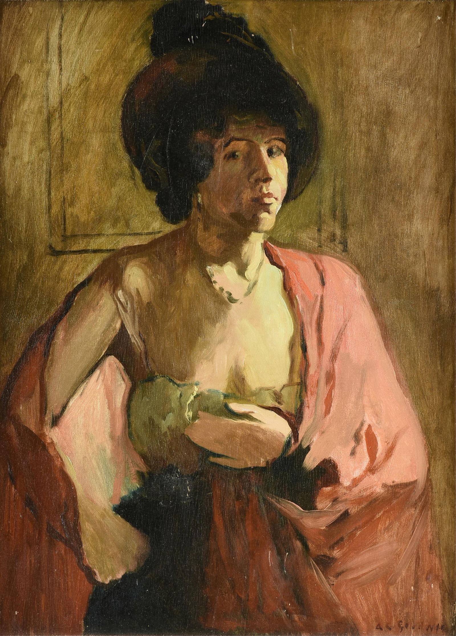 ARTHUR CLIFTON GOODWIN (American 1864-1929) A PAINTING, "Miss S. in a Red Shawl," 20TH CENTURY (1 of 14)