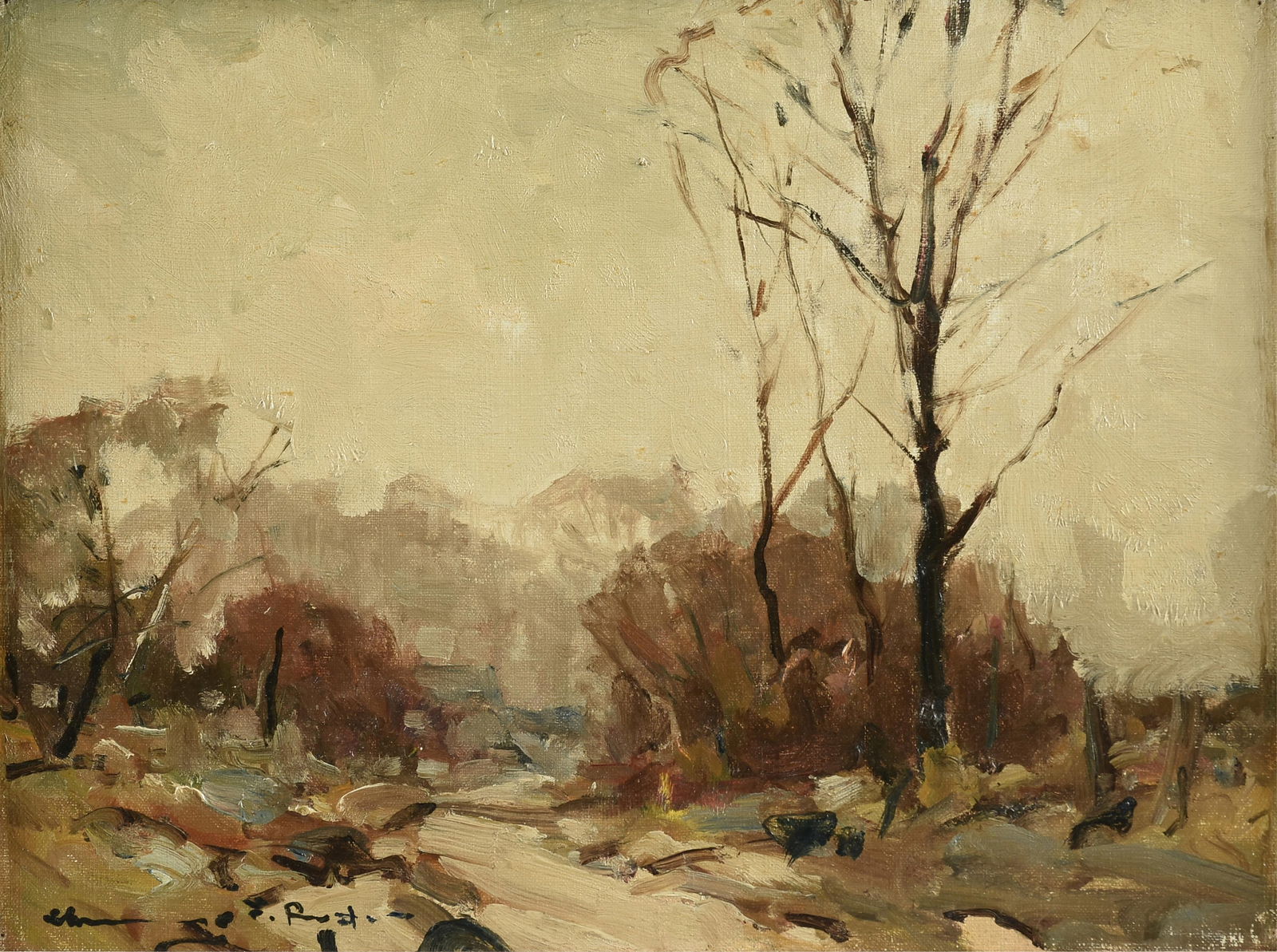 CHAUNCEY FOSTER RYDER (American 1868-1949) A PAINTING, "Rainy Day in Sheffield," 20TH CENTURY (1 of 14)