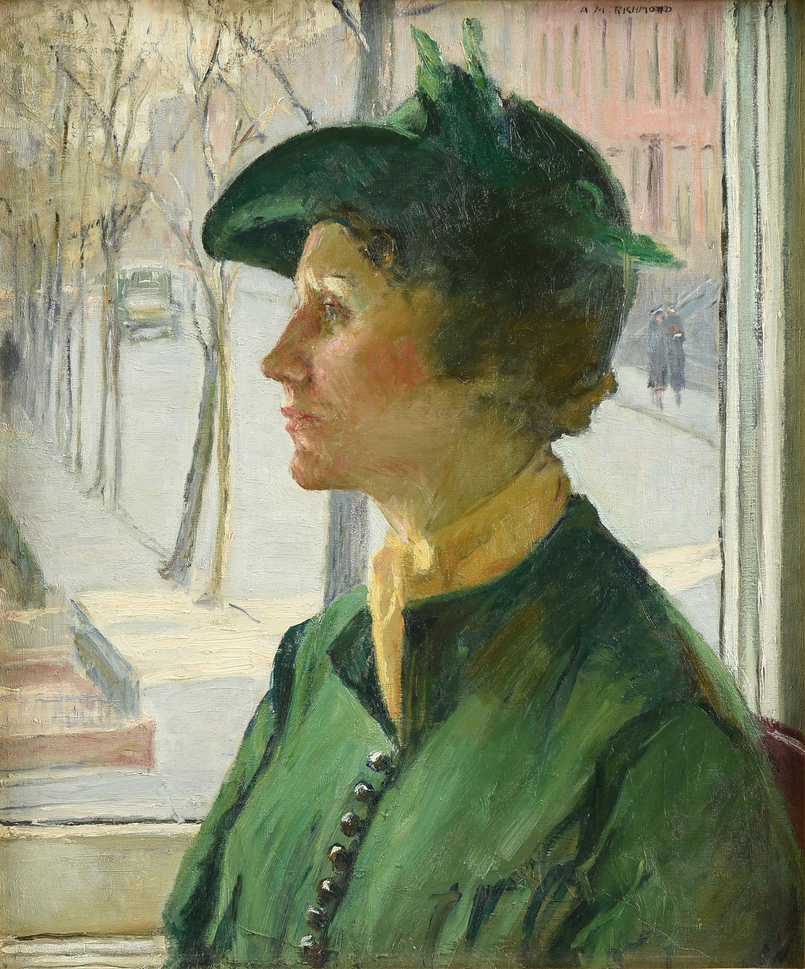 AGNES RICHMOND (American 1870-1964) A PAINTING, "Woman in Green Hat," 20TH CENTURY (1 of 15)