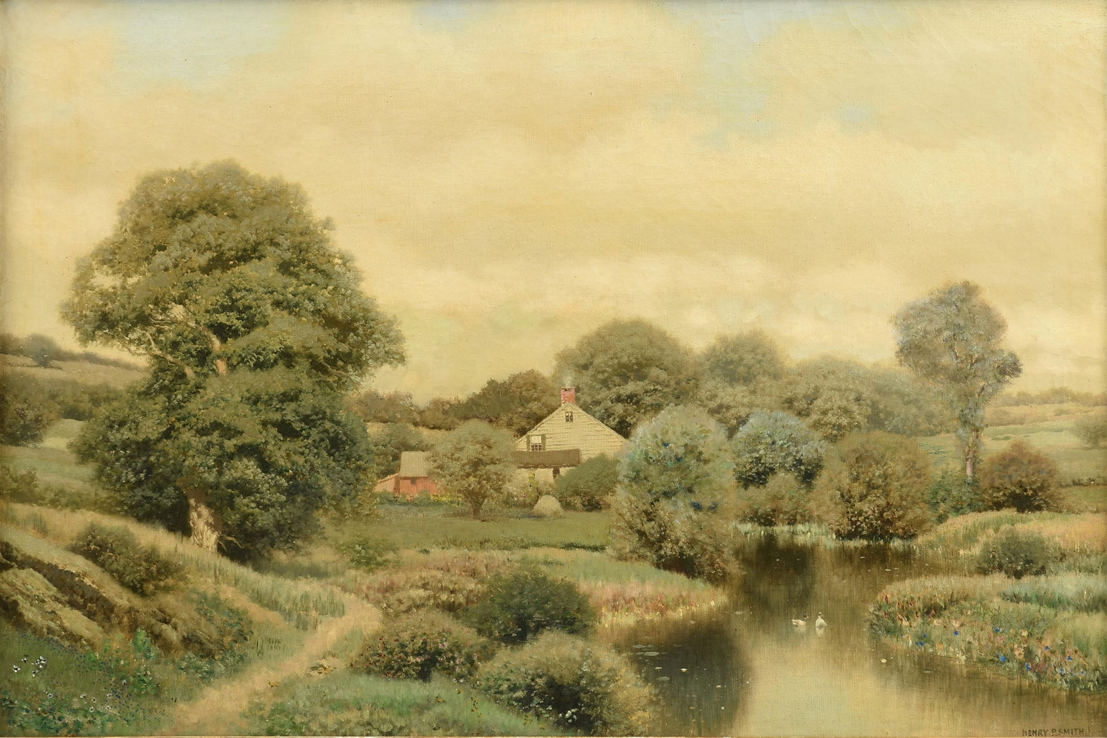 HENRY PEMBER SMITH (American 1854-1907) A PAINTING, "House by a Stream," 19TH CENTURY (1 of 16)