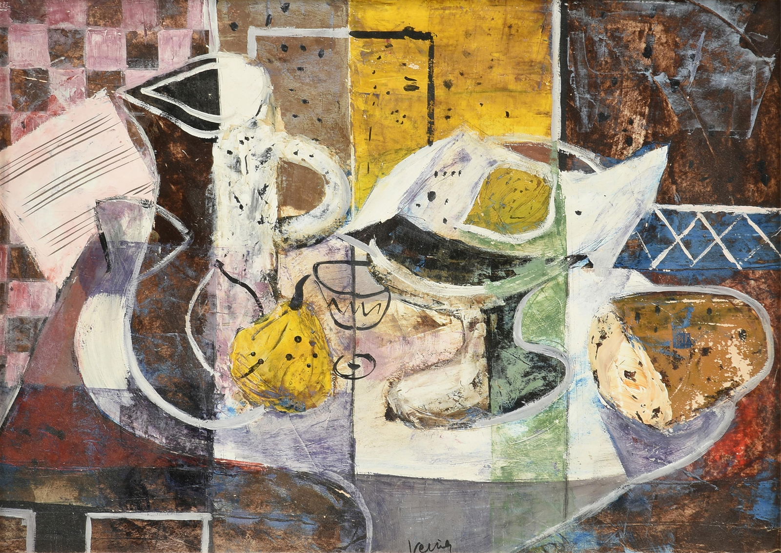 CHARLES LEVIER AKA MAURICE VERRIER (French 1920-2003) A PAINTING, "Still Life with Fruit and Bread," (1 of 14)