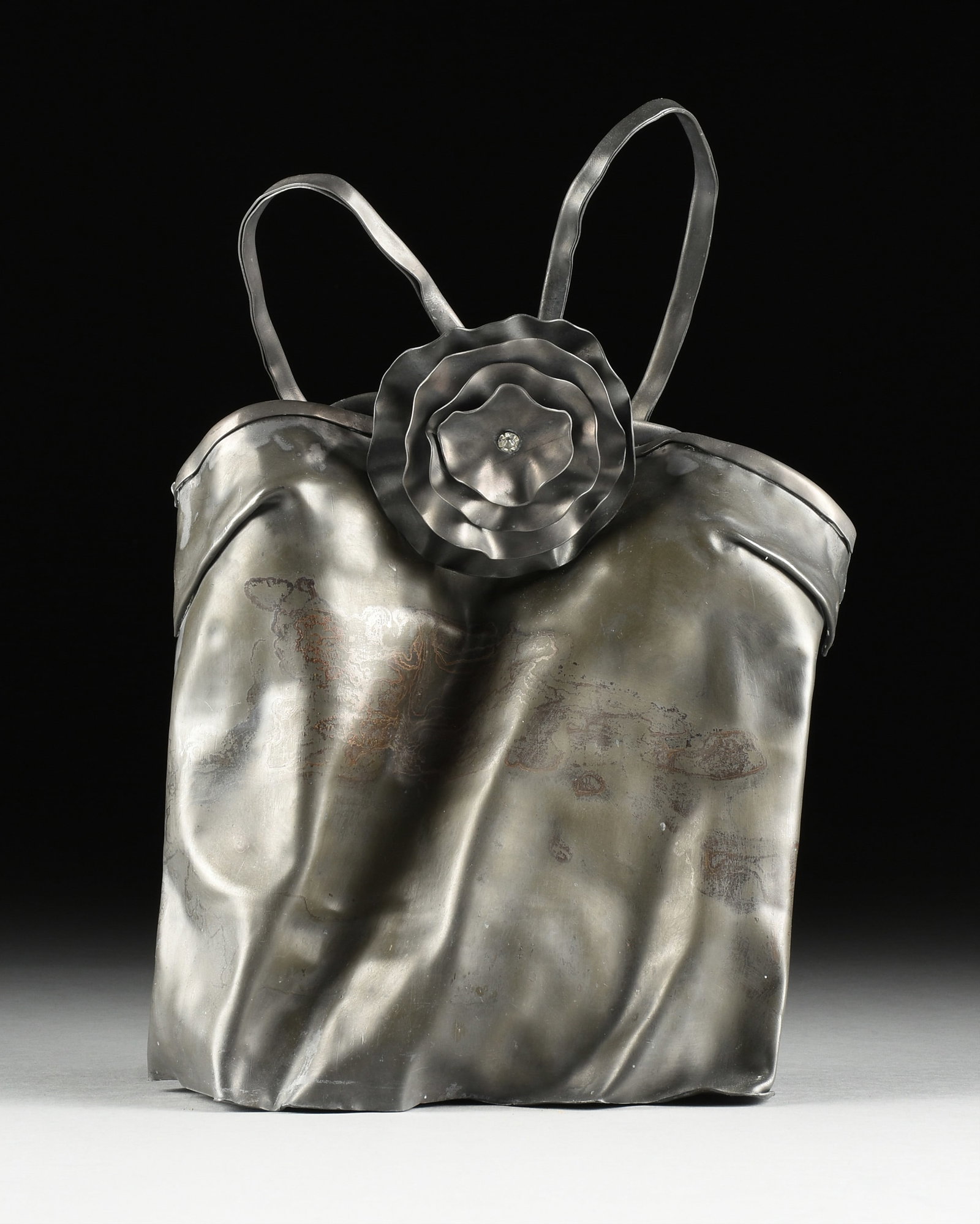 MARILYN LANFEAR (American/Texas 1930-2020) A SCULPTURE, "Genie/Sonia with Rykiel Label," 1989: MARILYN LANFEAR (American/Texas 1930-2020) A SCULPTURE, "Genie/Sonia with Rykiel Label," 1989, lead and cut glass inlay, with original 1994 invoice from Lynn Goode Gallery, Houston, Texas. Height: 18"