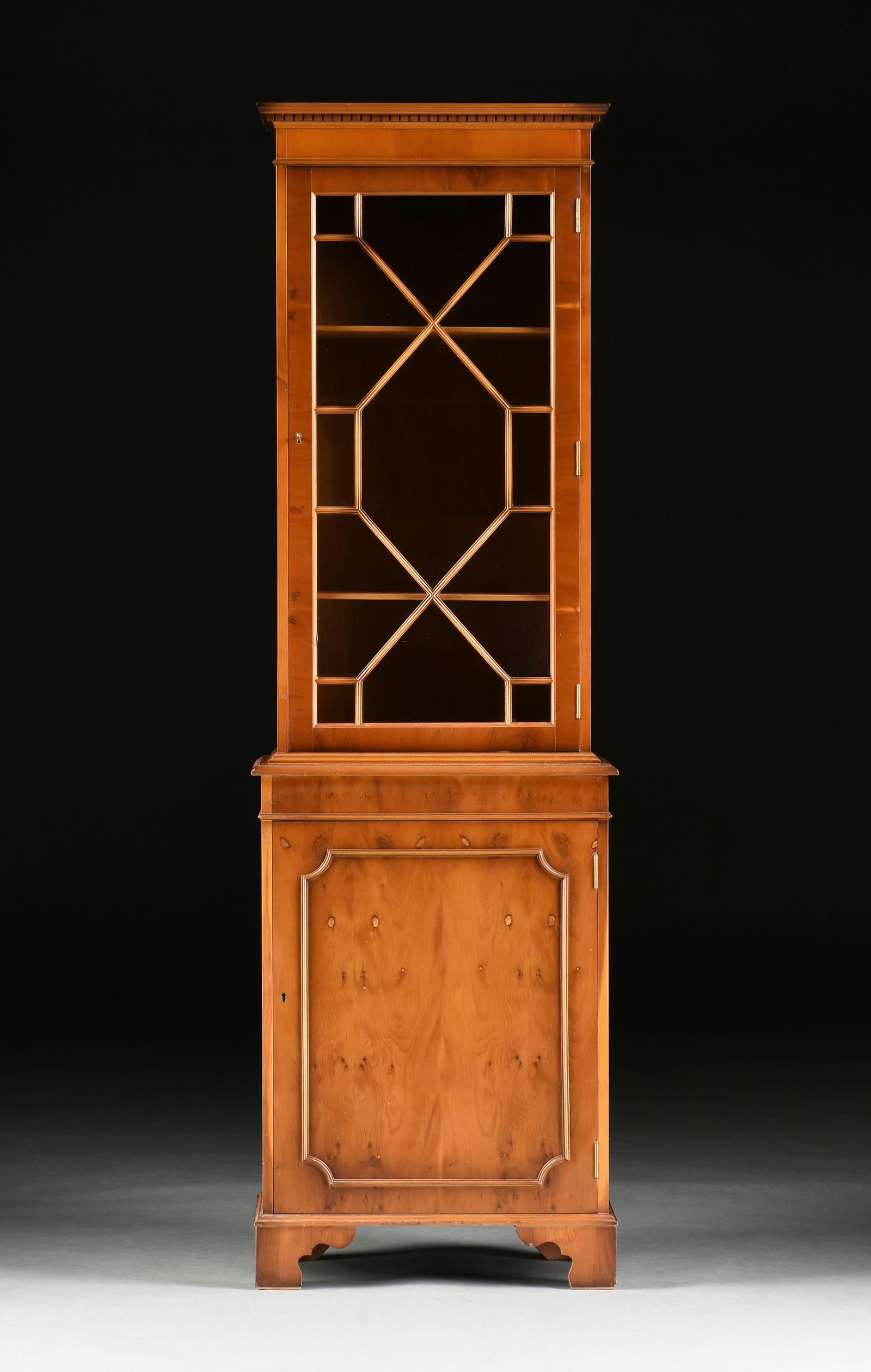 A GEORGE III STYLE YEW WOOD BOOKCASE CABINET, MODERN (1 of 9)