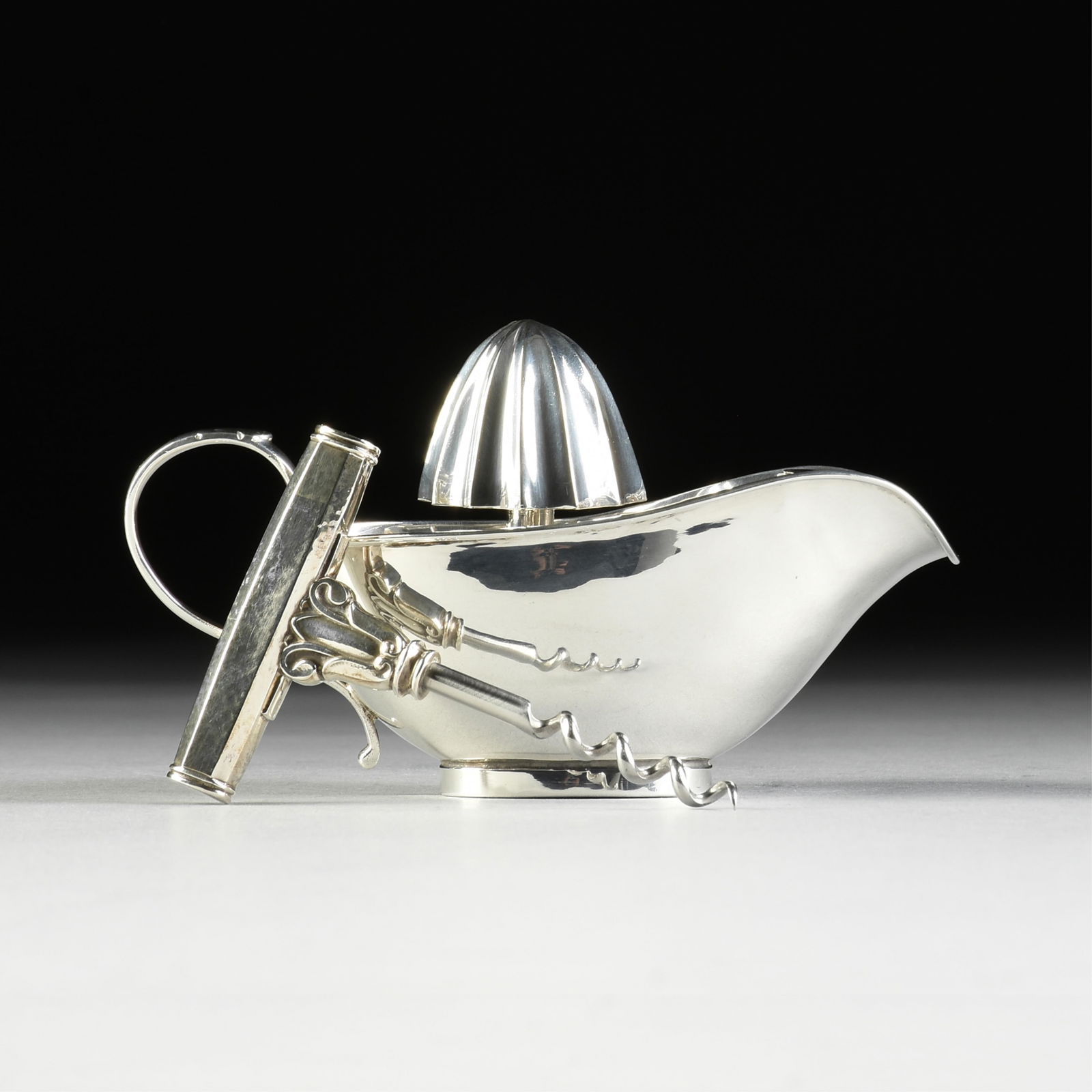 A CARTIER STERLING SILVER JUICER AND GEORG JENSEN STERLING SILVER CORKSCREW, ITALY AND DENMARK, 20TH (1 of 8)