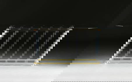 A HOLLYWOOD REGENCY STYLE BRASS, LUCITE, AND GLASS TOP DINING TABLE, AFTER DESIGNS BY CHARLES HOLLIS (1 of 5)