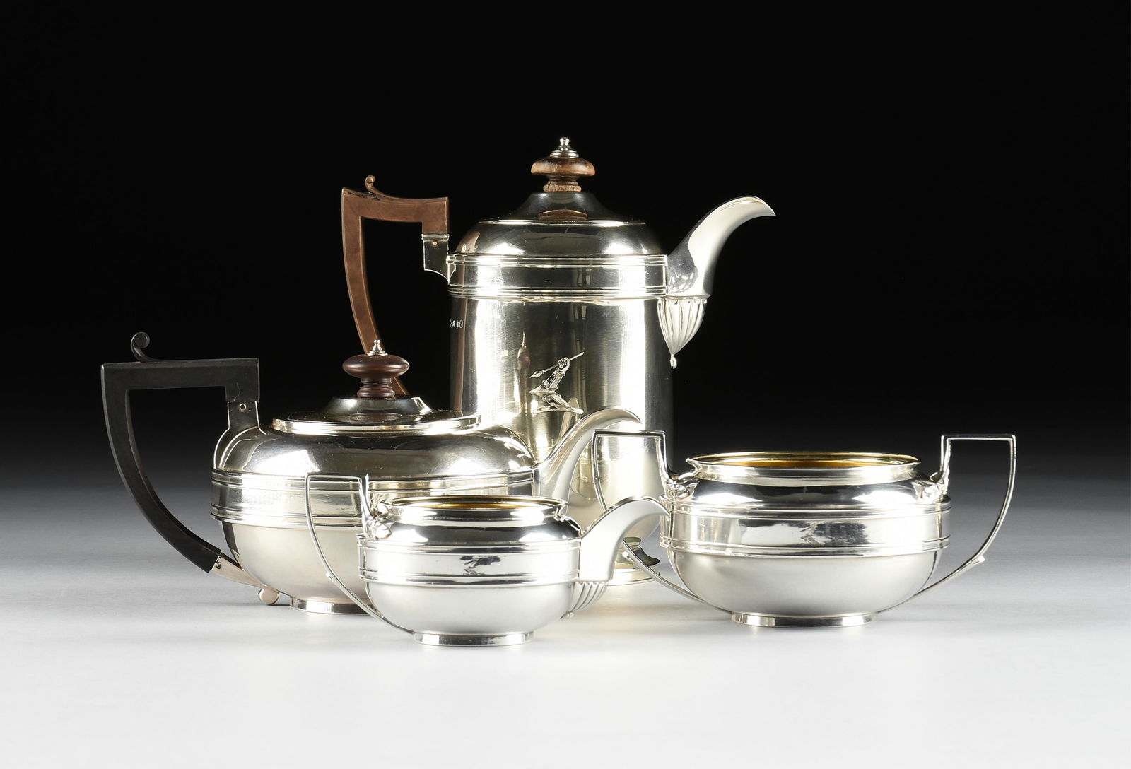 A GEORGE III SILVER TEA SET AND CASE, ENGRAVED ARMORIAL, FOR CAPT. SPEAR OF ROYAL NAVY, MARK OF EMES (1 of 20)