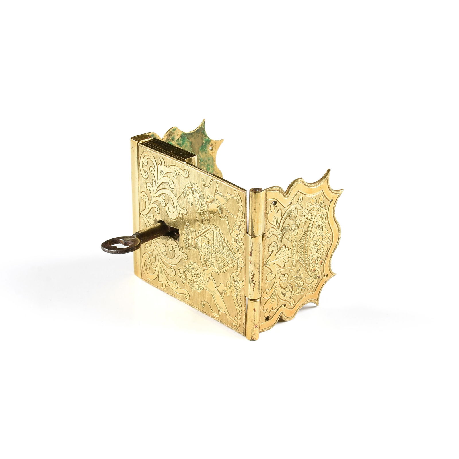 A GEORGE IV GILT BRASS BOOK CLASP, ROYAL COAT OF ARMS, ATTRIBUTED TO PRINCESS CHARLOTTE AUGUSTA, (1 of 2)