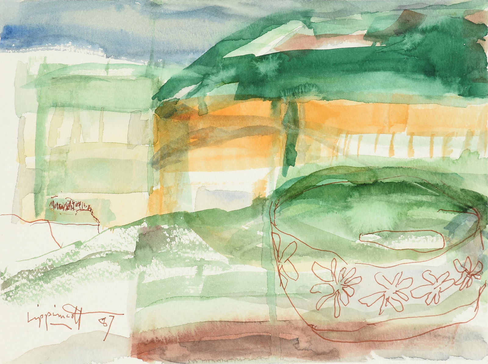 JANET LIPPINCOTT (American 1918-2007) A PAINTING, "Untitled," 1987 (1 of 10)