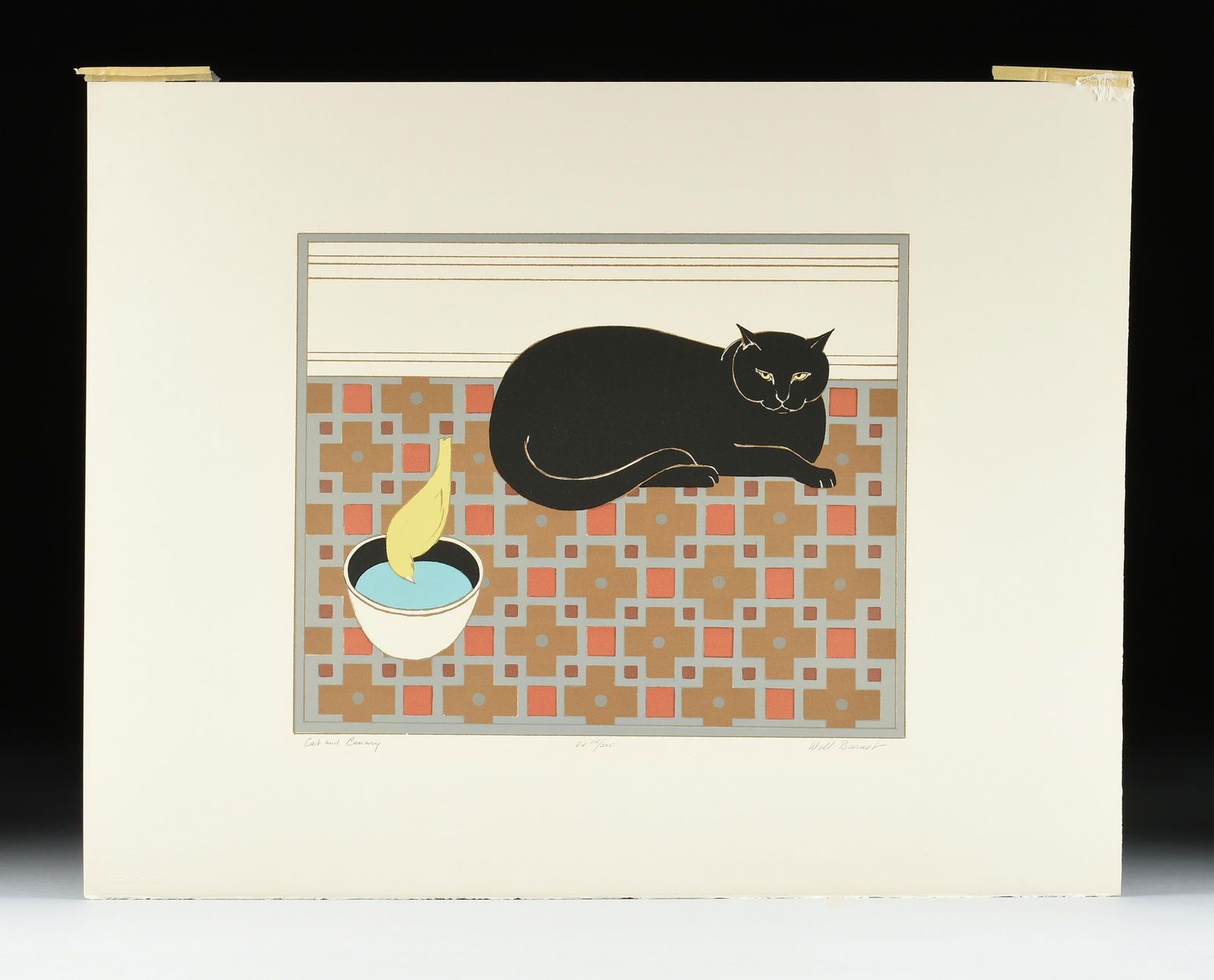 WILL BARNET (American 1911-2012) “Cat and Canary,” 1971, lithograph on paper, signed: WILL BARNET (American 1911-2012) “Cat and Canary,” 1971, lithograph on paper, signed L/R, "Will Barnet," titled L/L, "Cat and Canary," and numbered L/C, "Ed 115/225." Sheet: 23 1/2" x 30"