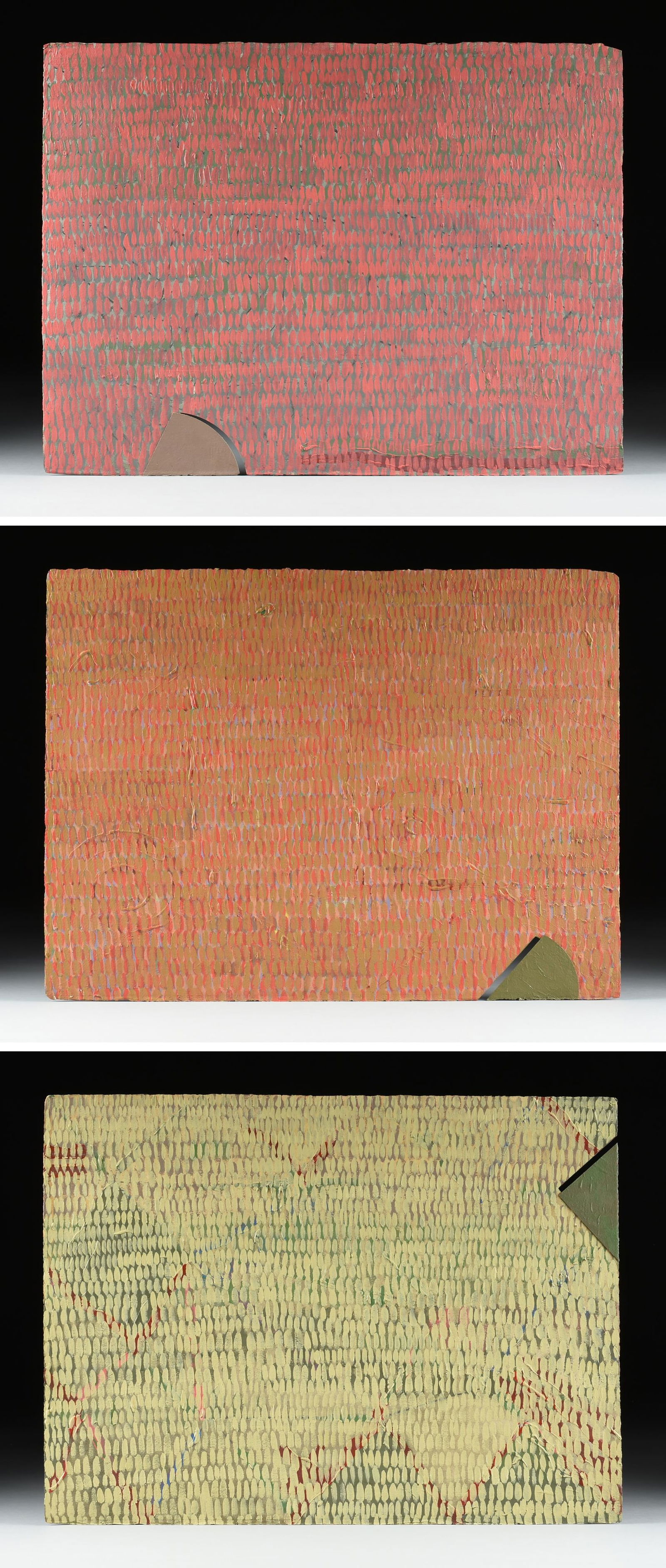 LAWRENCE J. BROWN (American), THREE UNTITLED PAINTINGS, 1977, mixed media with gouache on card with (1 of 20)