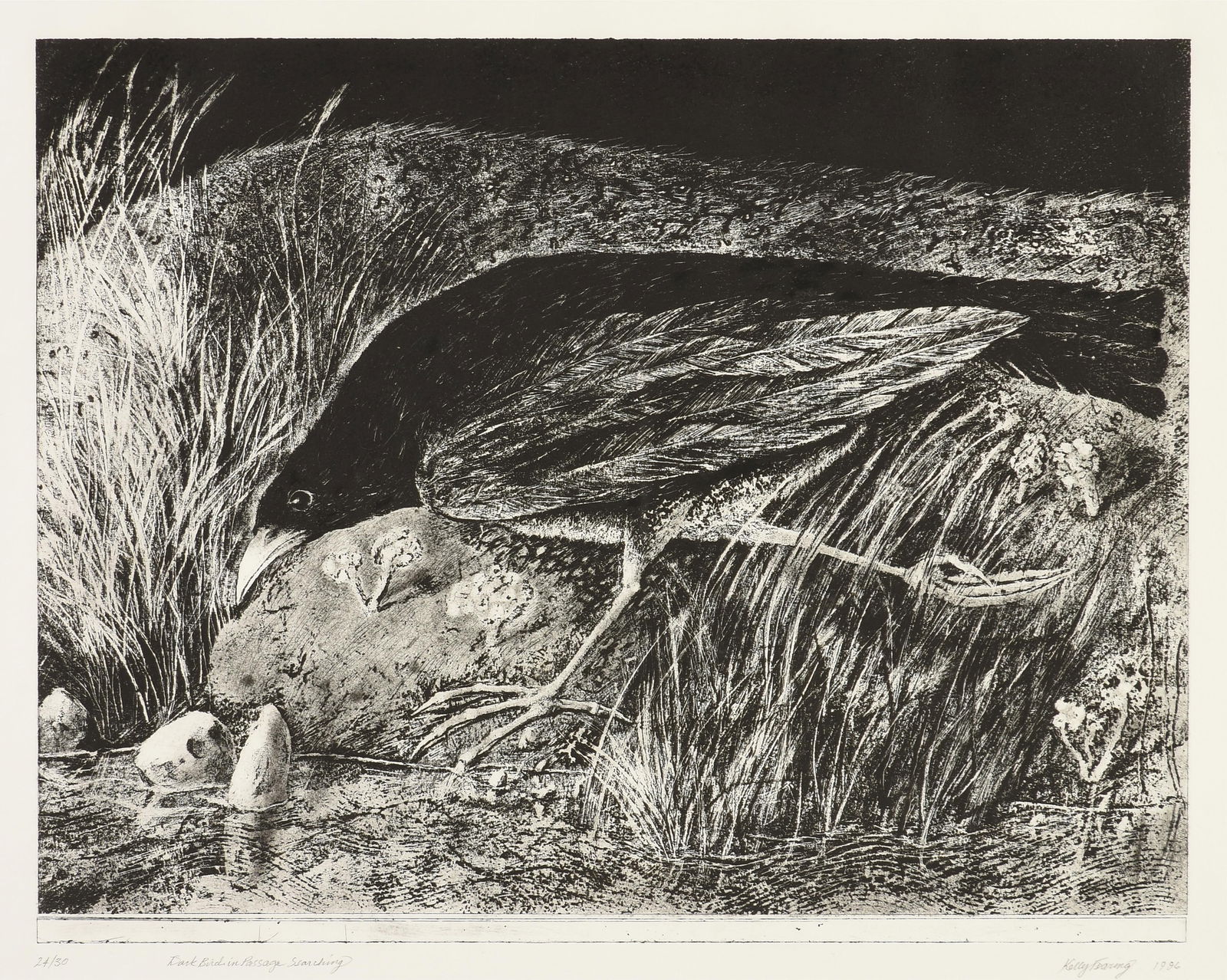 KELLY FEARING (American/Texas 1918-2011) "Dark Bird in Passage Searching," 1996, direct polymer (1 of 15)