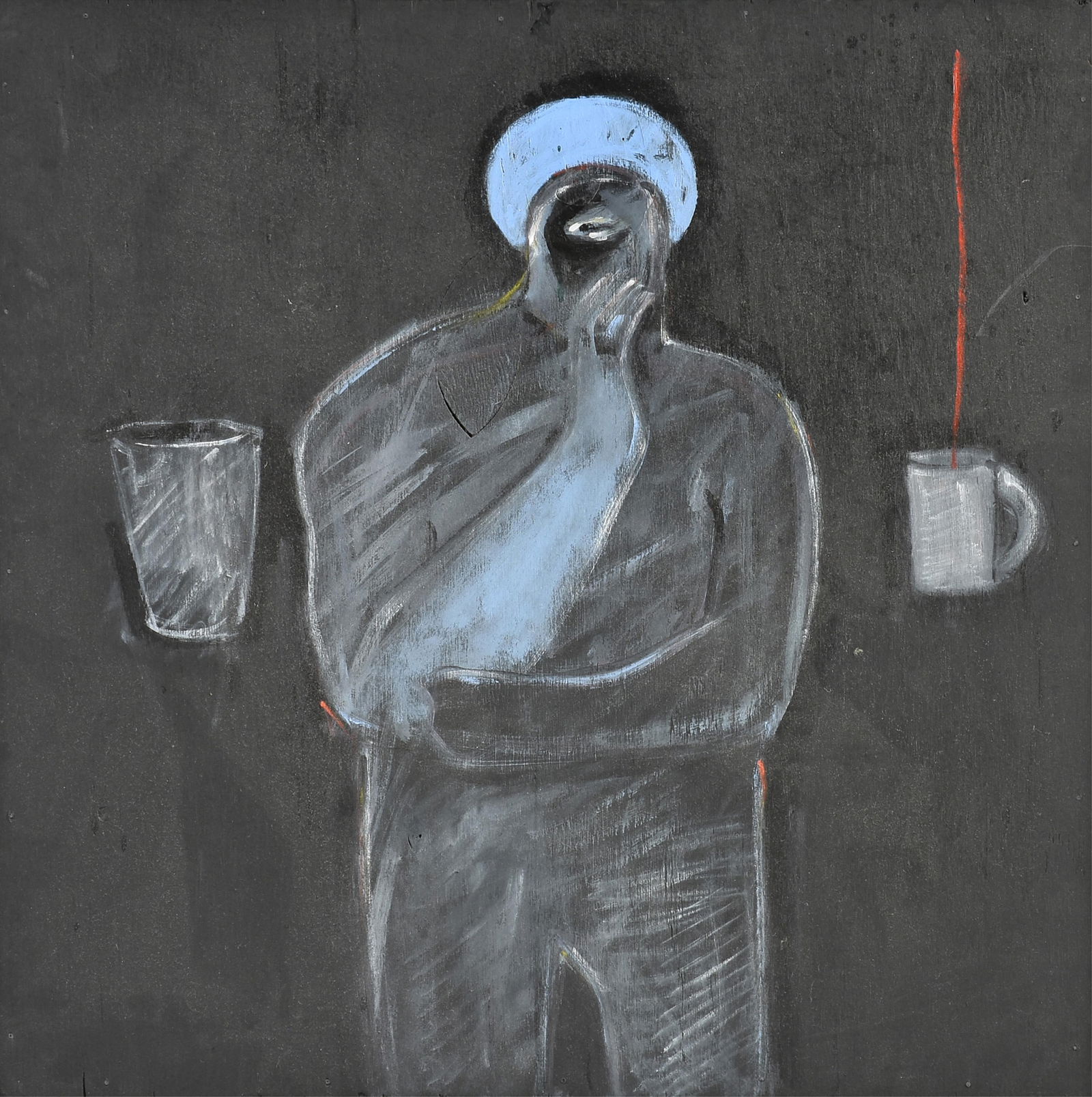 GLUGIO "GRONK" NICANDRO (American b. 1954) "Electricity and Water," 1990, acrylic on wood, signed: GLUGIO "GRONK" NICANDRO (American b. 1954) "Electricity and Water," 1990, acrylic on wood, signed and dated on reverse, "Gronk 90." 24" x 24" Frame: 25 1/2" x 25 1/2" Provenance: Collection of Rob Cla