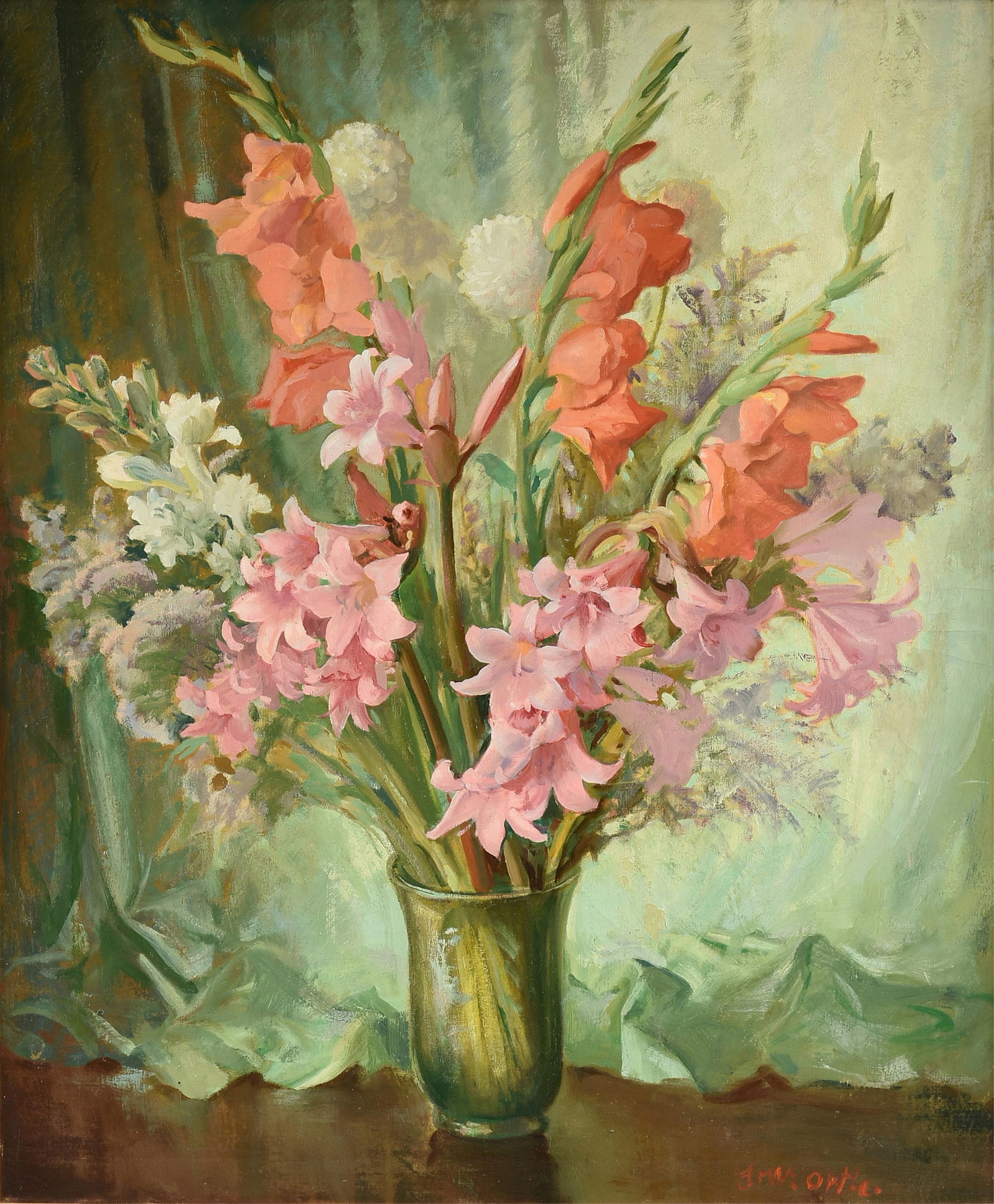 JOHN ORTH (German/American 1889-1976) "Floral Still Life with Gladiolas," 20TH CENTURY, oil on (1 of 15)