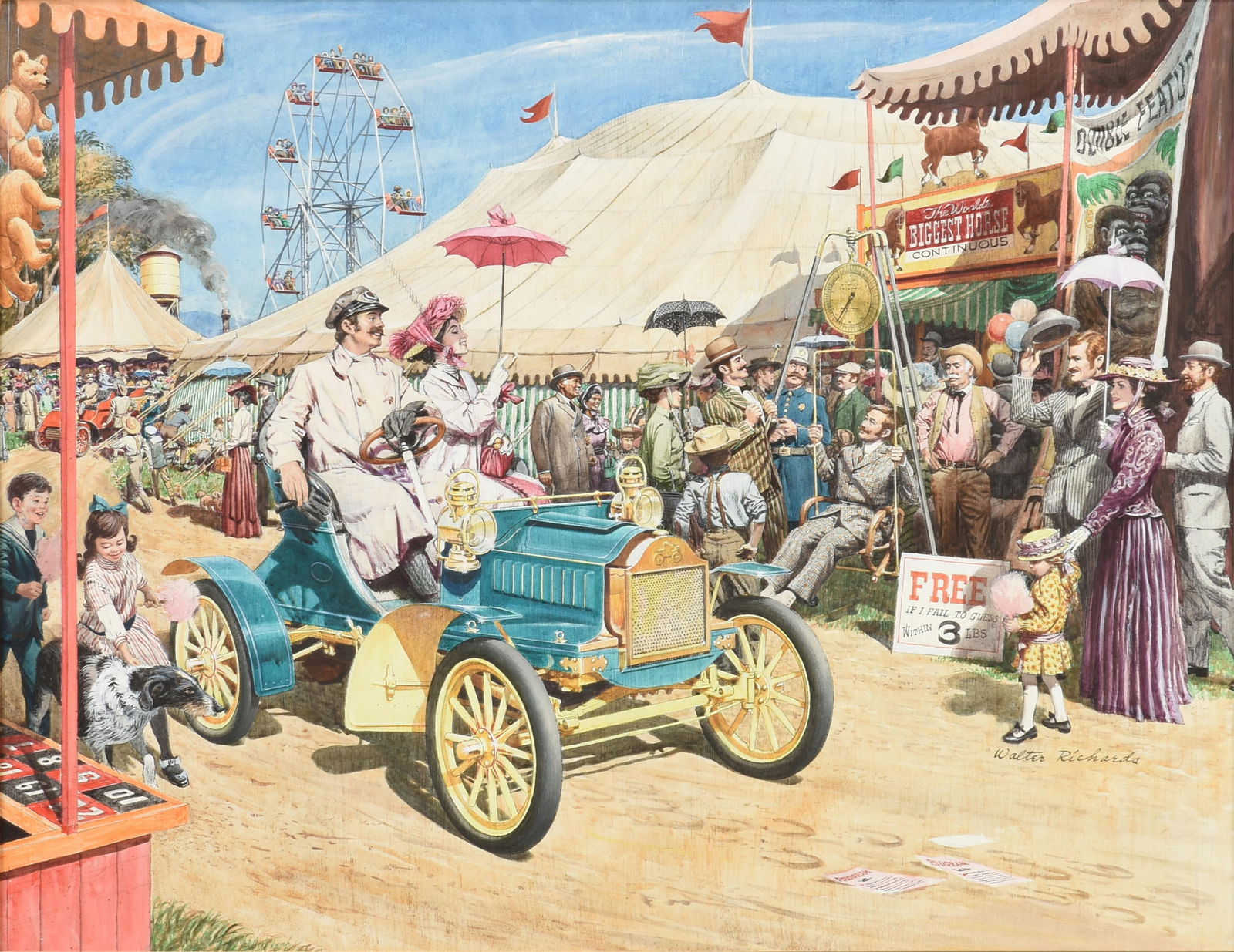 WALTER RICHARDS (American 1907-2006) "At the County Fair - 1905 Oldsmobile," 1971, watercolor and (1 of 14)