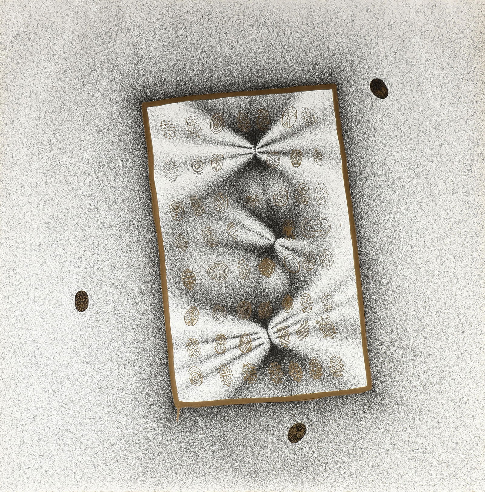 JORGE ELIZONDO (Mexican 1953-2023) "Untitled," 1999, pen and ink with gold pigment on paper, signed (1 of 14)